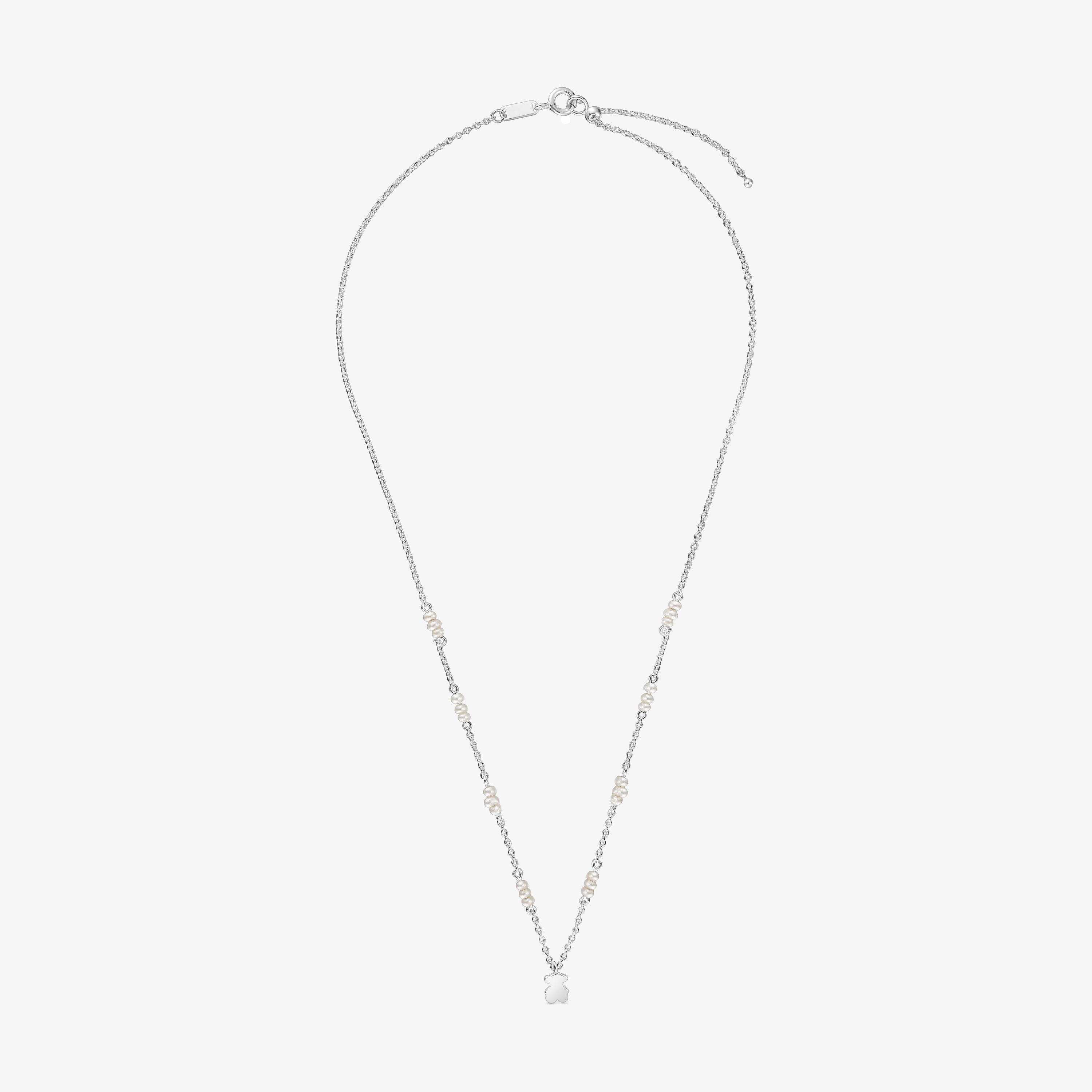 Short silver Necklace with cultured pearls and bear charm Sweet Dolls