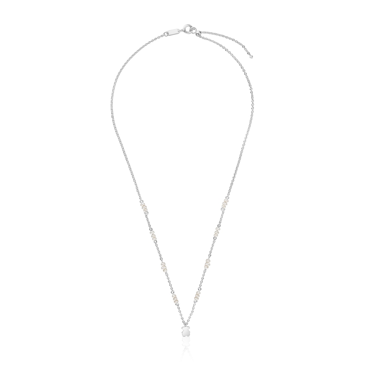 Short silver Necklace with cultured pearls and bear charm Sweet Dolls