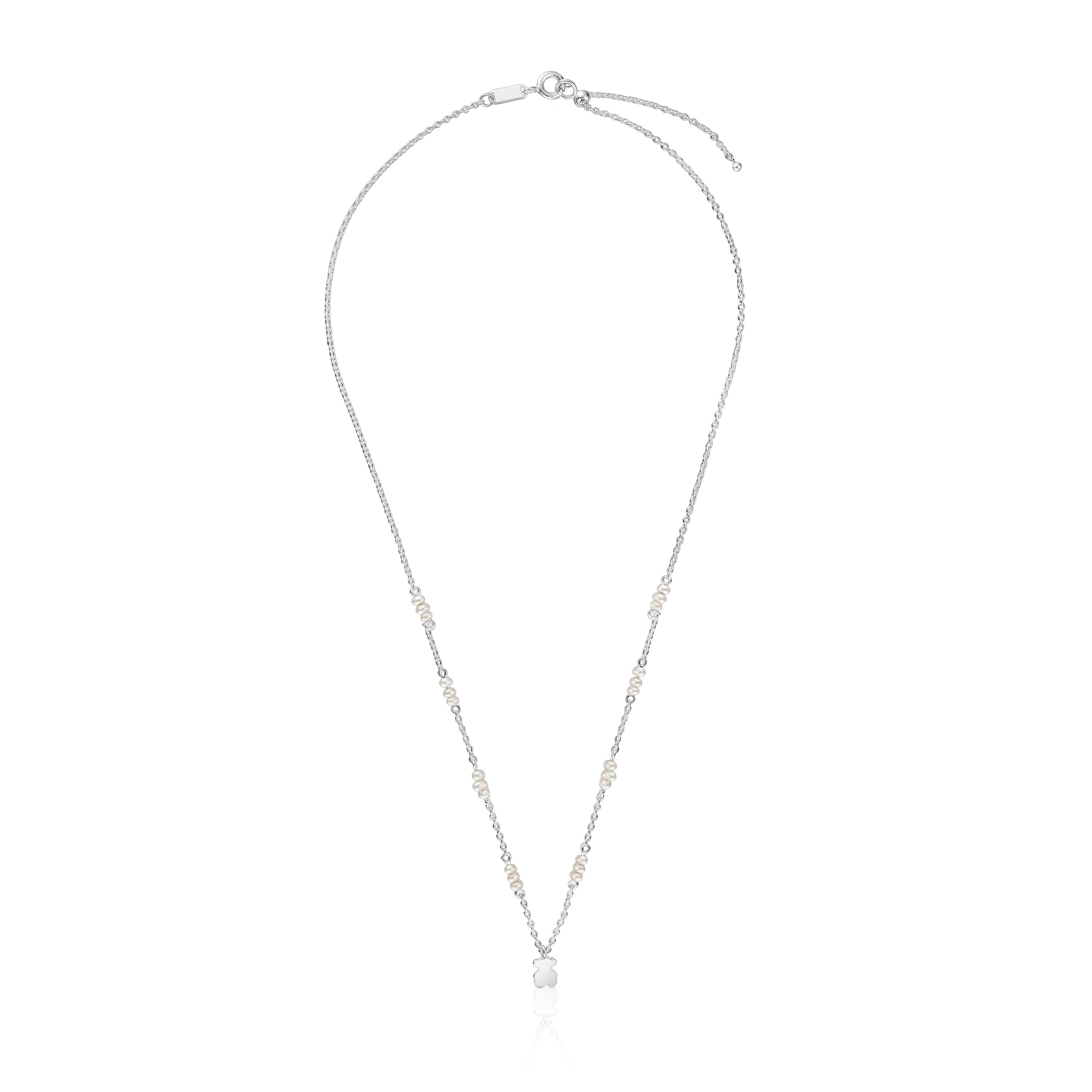 Collar corto de plata, perlas cultivadas y detalle oso Sweet Dolls