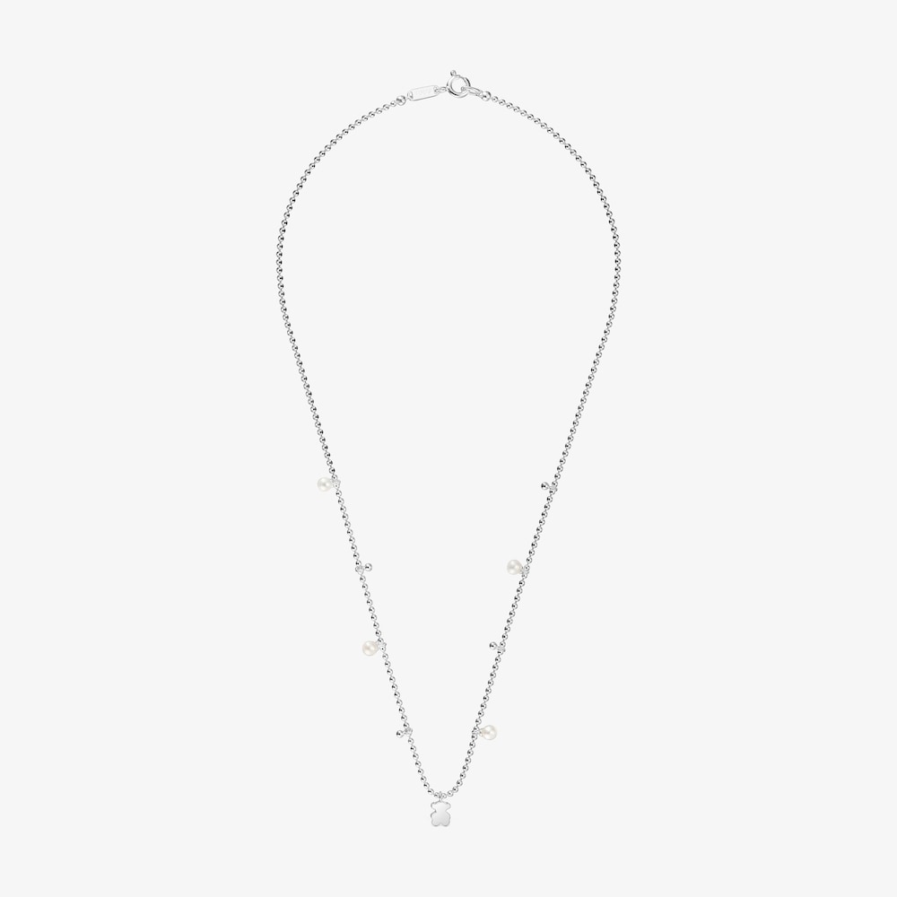 Collar corto de plata perlas cultivadas y detalle colgante oso Sweet Dolls