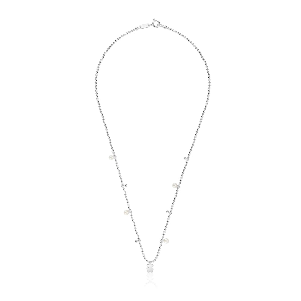 Collar corto de plata perlas cultivadas y detalle colgante oso Sweet Dolls image number 1