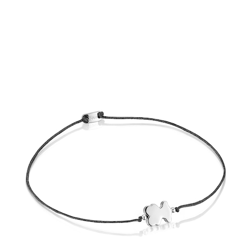 Pulsera de plata y nylon negro con motivo oso Sweet Dolls