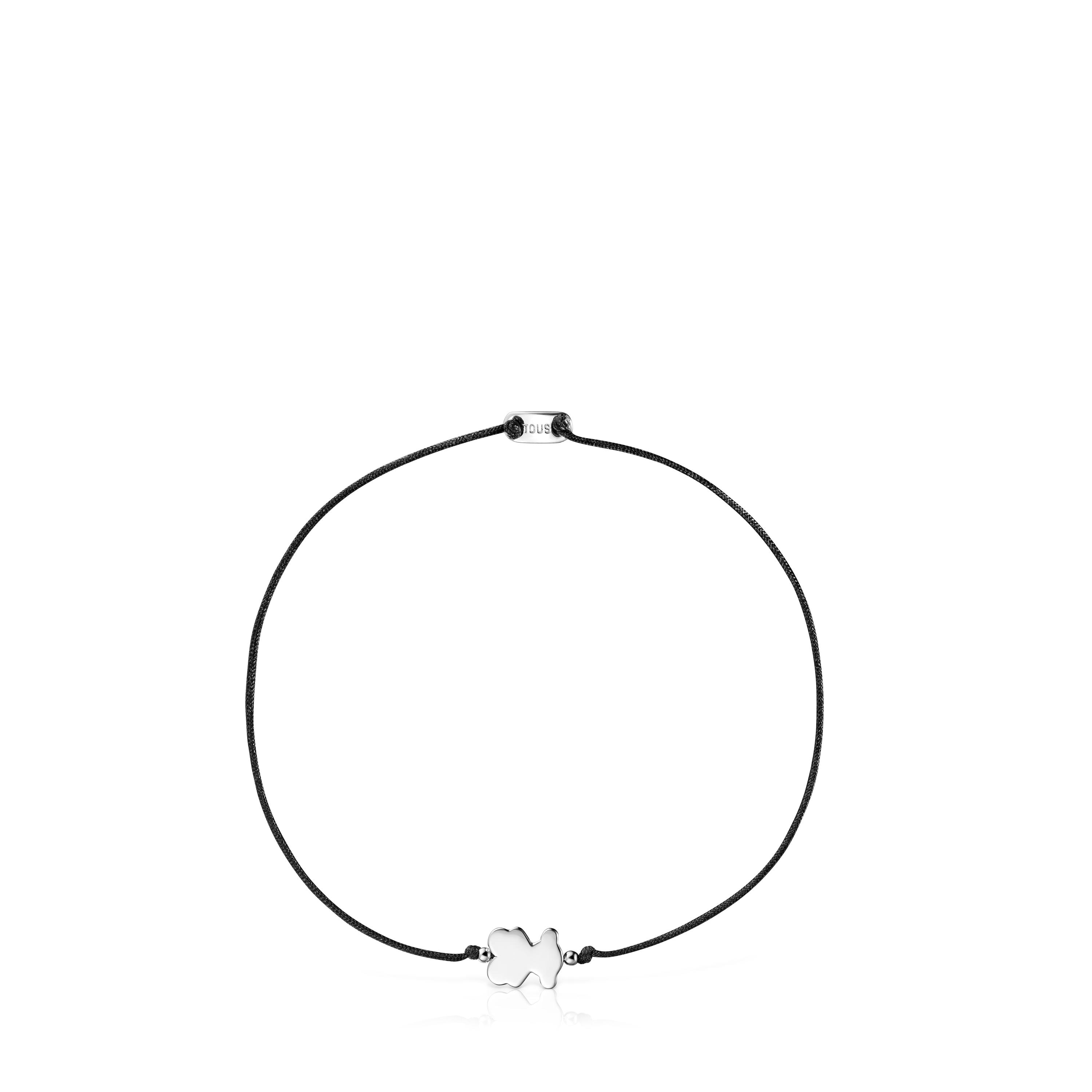 Pulsera de plata y nylon negro con motivo oso Sweet Dolls