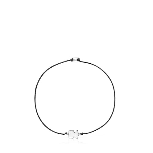 Pulsera de plata y nylon negro con motivo oso Sweet Dolls