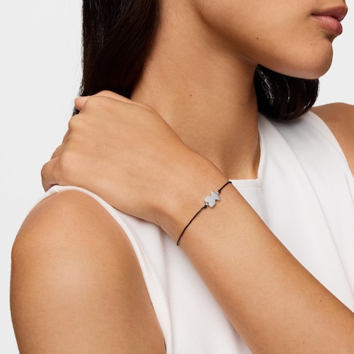 Pulsera de plata y nylon negro con motivo oso Sweet Dolls