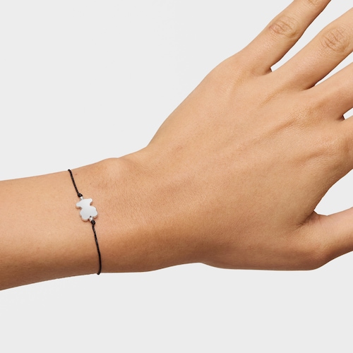 Pulsera de plata y nylon negro con motivo oso Sweet Dolls
