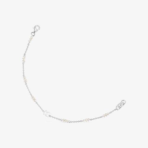 Pulseira de corrente em prata, p&eacute;rolas cultivadas e detalhe de urso Sweet Dolls