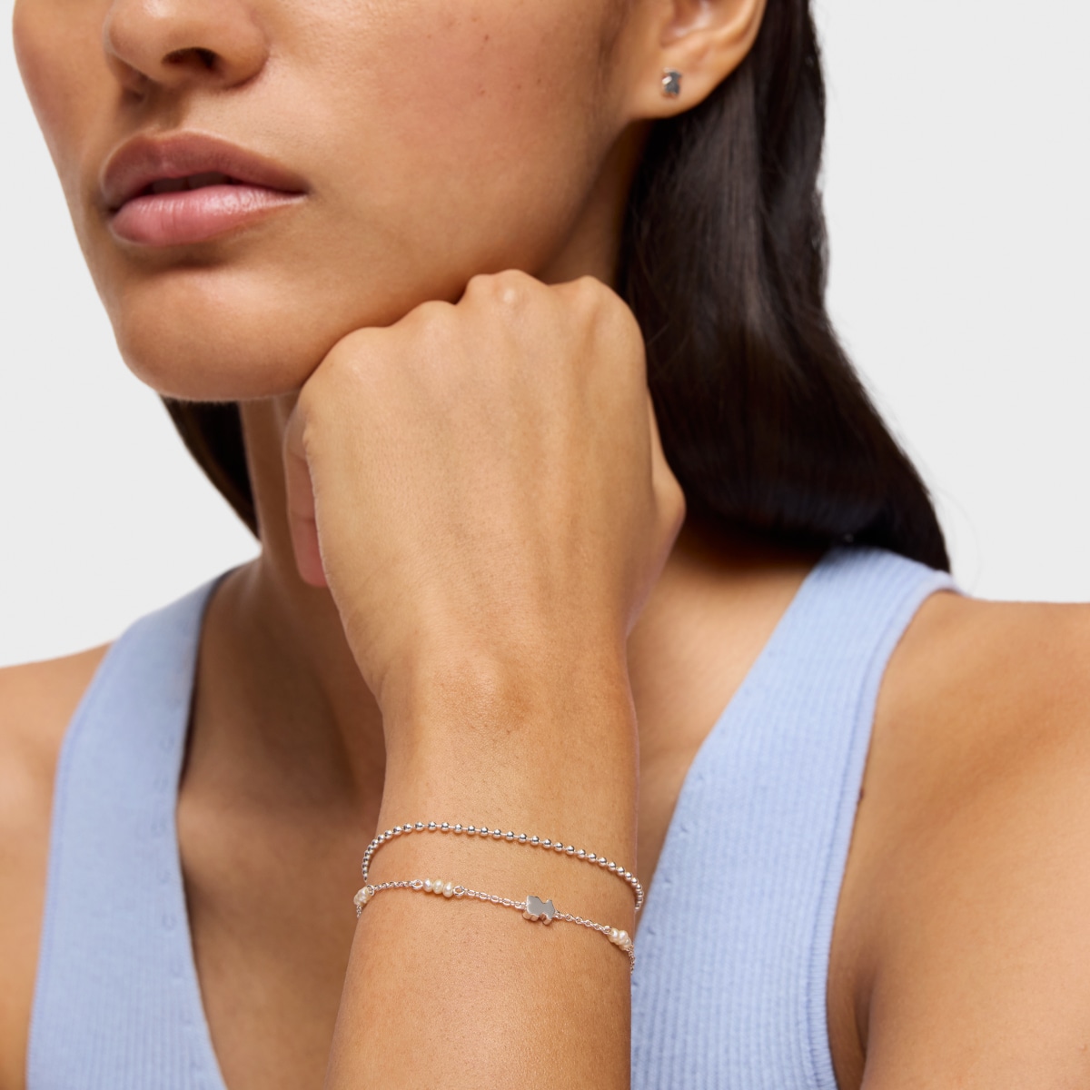 Pulsera cadena de plata, perlas cultivadas y detalle oso Sweet Dolls