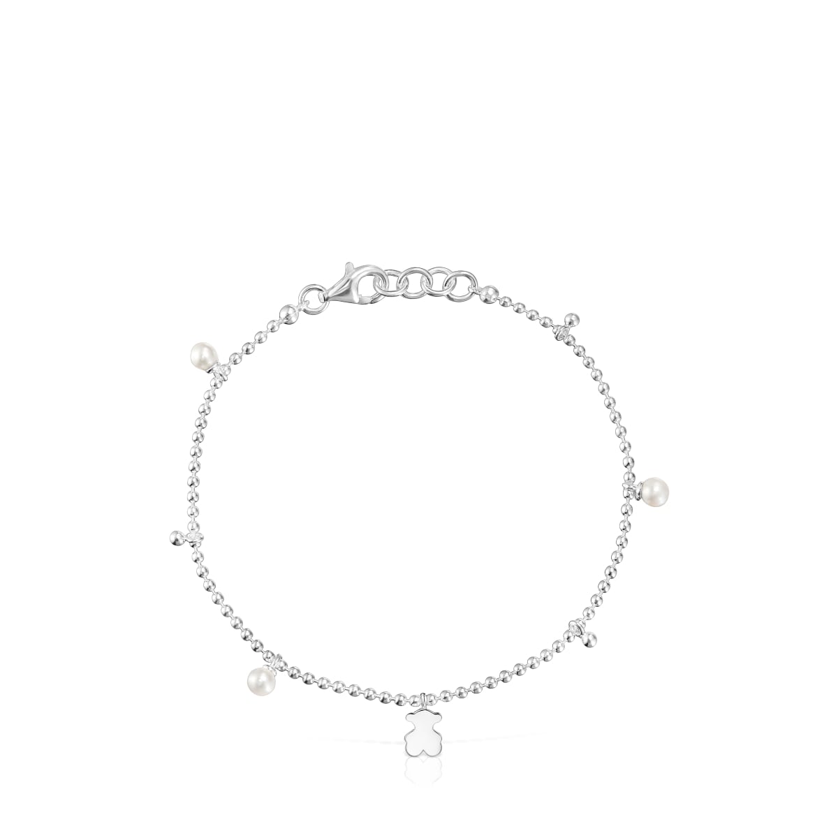 Pulsera cadena de plata, perlas cultivadas y detalle colgante oso Sweet Dolls