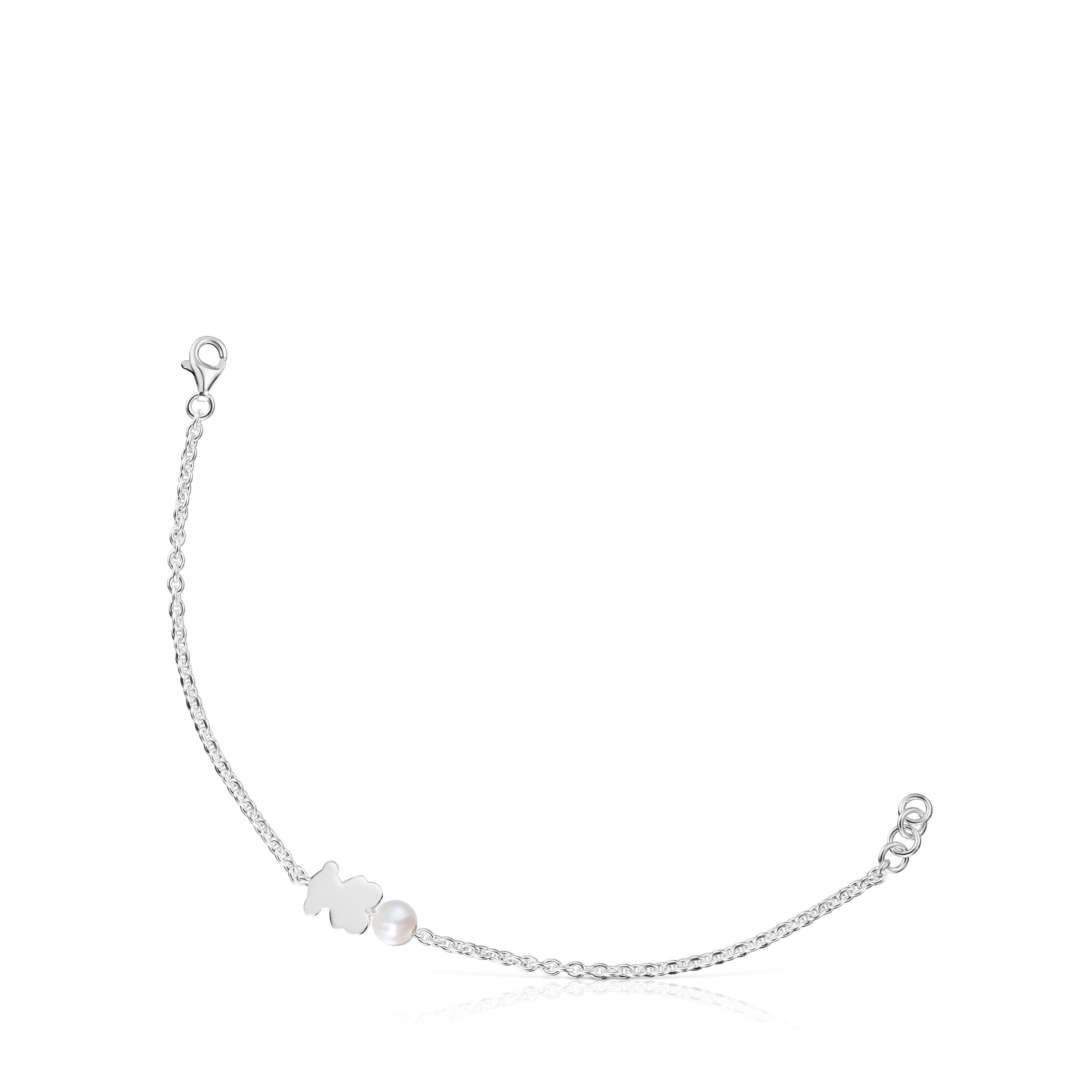 Silver Chain bracelet, bear charm and cultured pearl Sweet Dolls