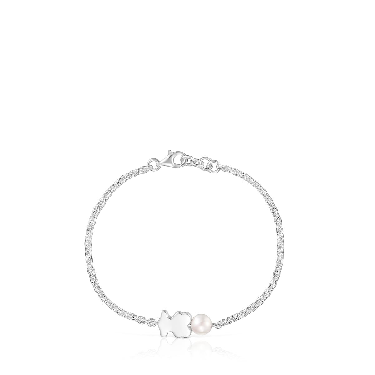 Silver Chain bracelet, bear charm and cultured pearl Sweet Dolls