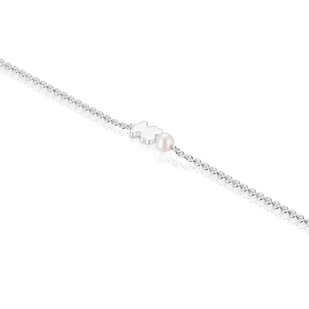 Silver Chain bracelet, bear charm and cultured pearl Sweet Dolls image number 2