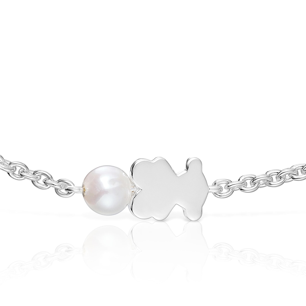 Silver Chain bracelet, bear charm and cultured pearl Sweet Dolls image number 3