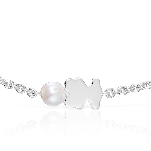 Bracciale a catena in argento con charm a orsetto e perla coltivata Sweet Dolls