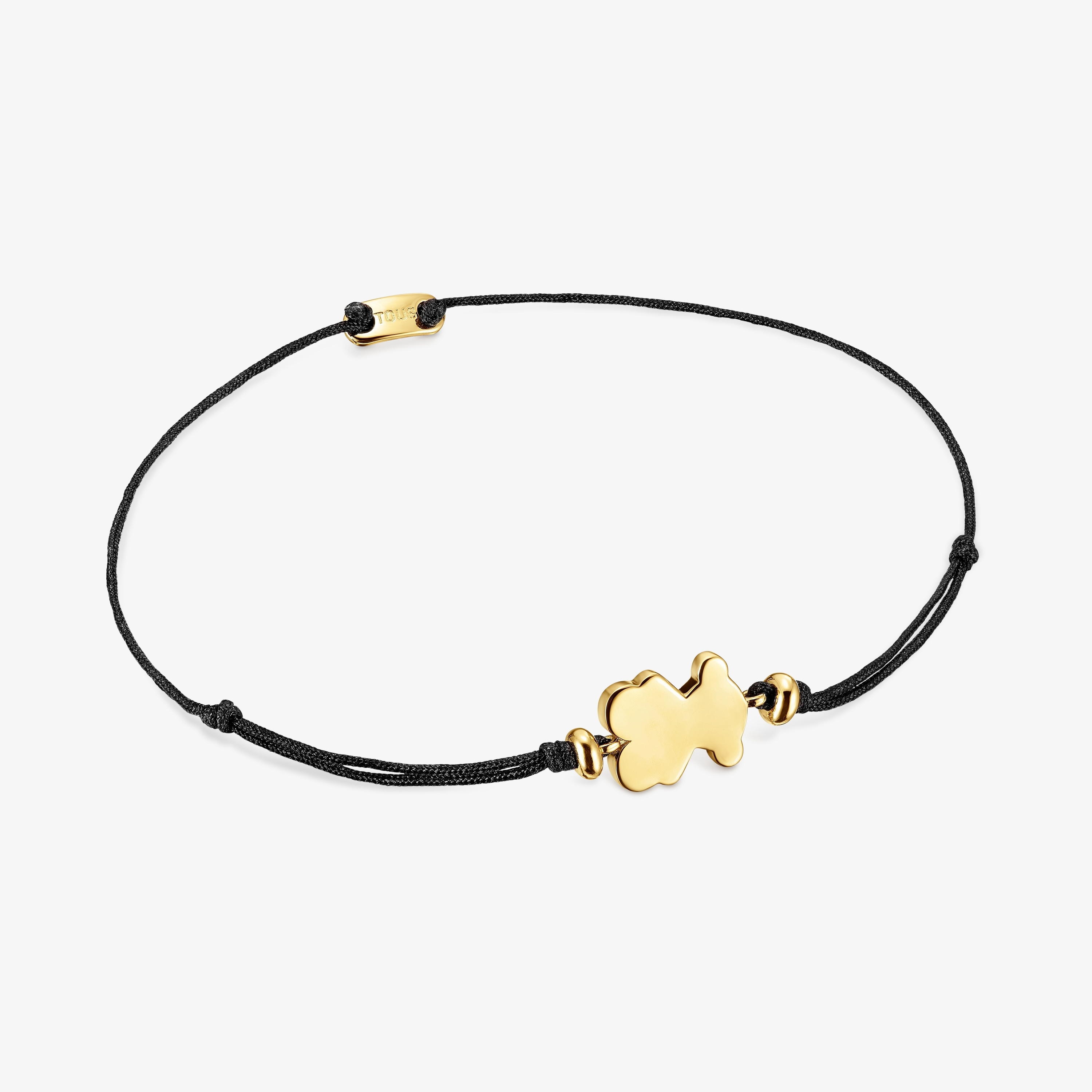 18K gold vermeil and black nylon Bracelet with bear charm Sweet Dolls