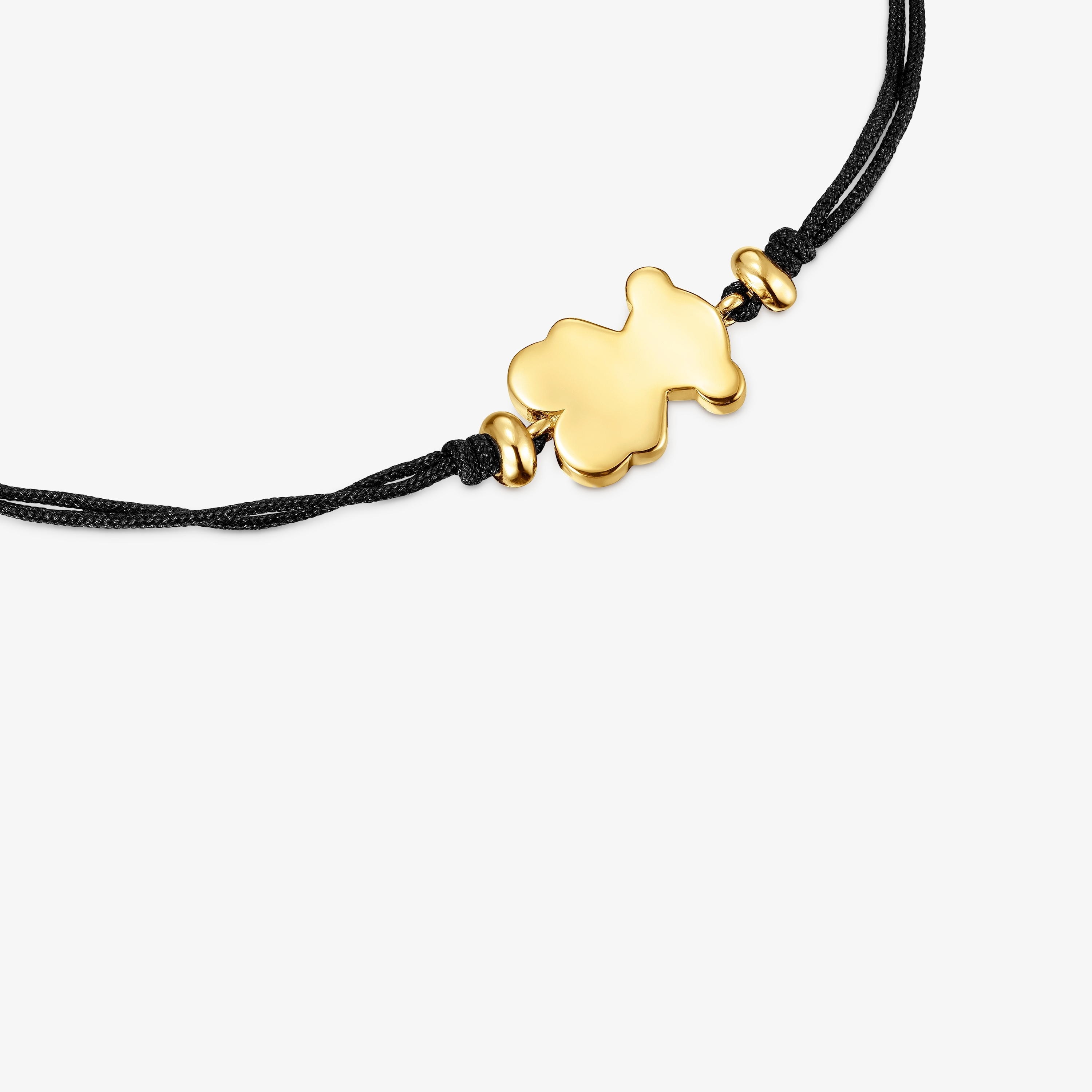 18K gold vermeil and black nylon Bracelet with bear charm Sweet Dolls