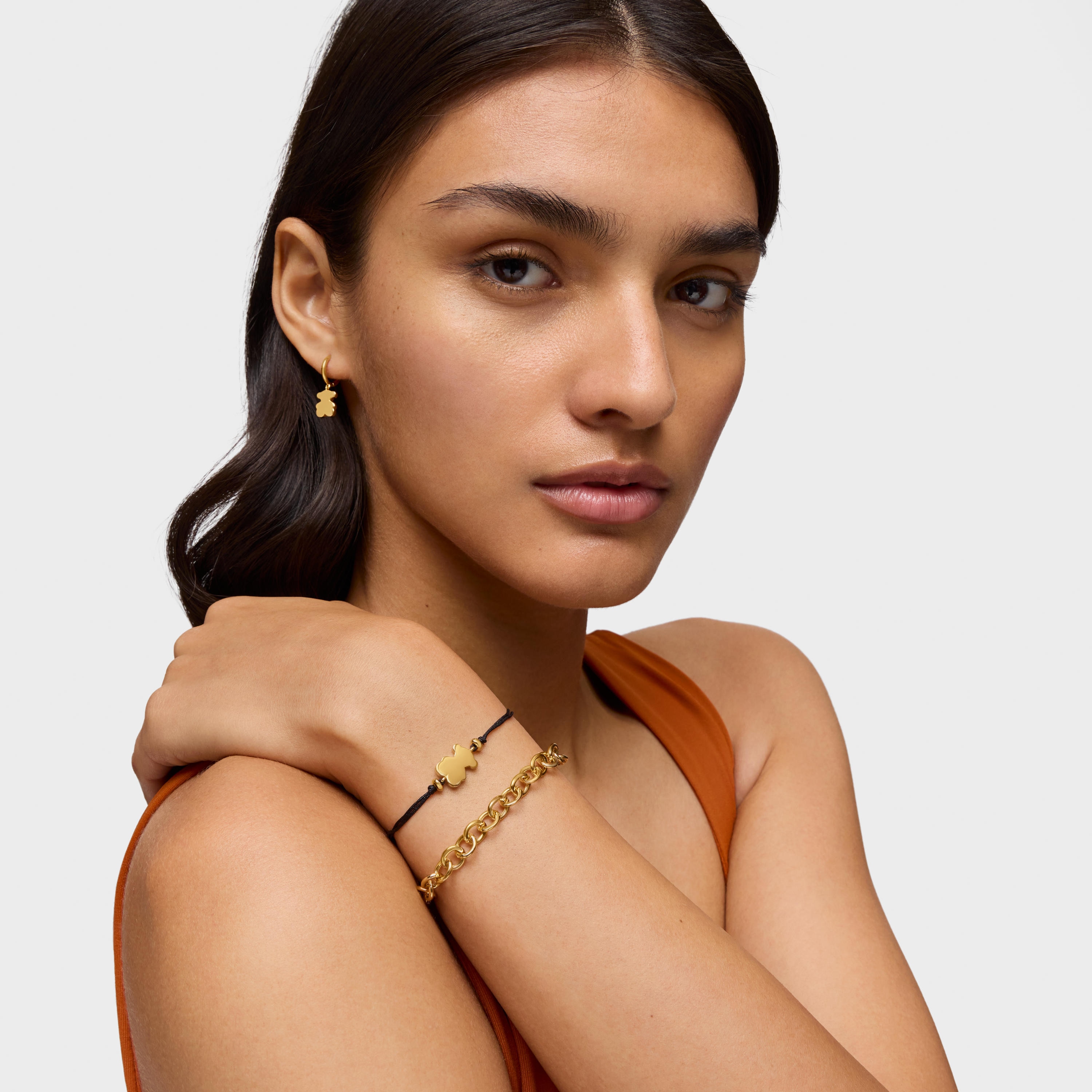 18kt gold plating over silver and black nylon Bracelet with bear charm Sweet Dolls