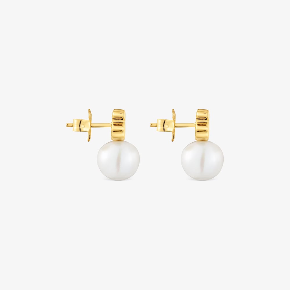 Pendientes oso con ba&ntilde;o de oro 18 kt sobre plata y perla cultivada de agua dulce Sweet Dolls