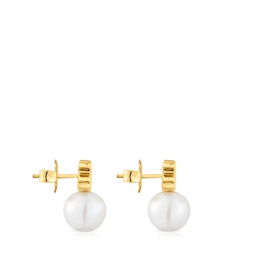 18kt gold plating over silver Bear earrings with cultured freshwater pearl Sweet Dolls