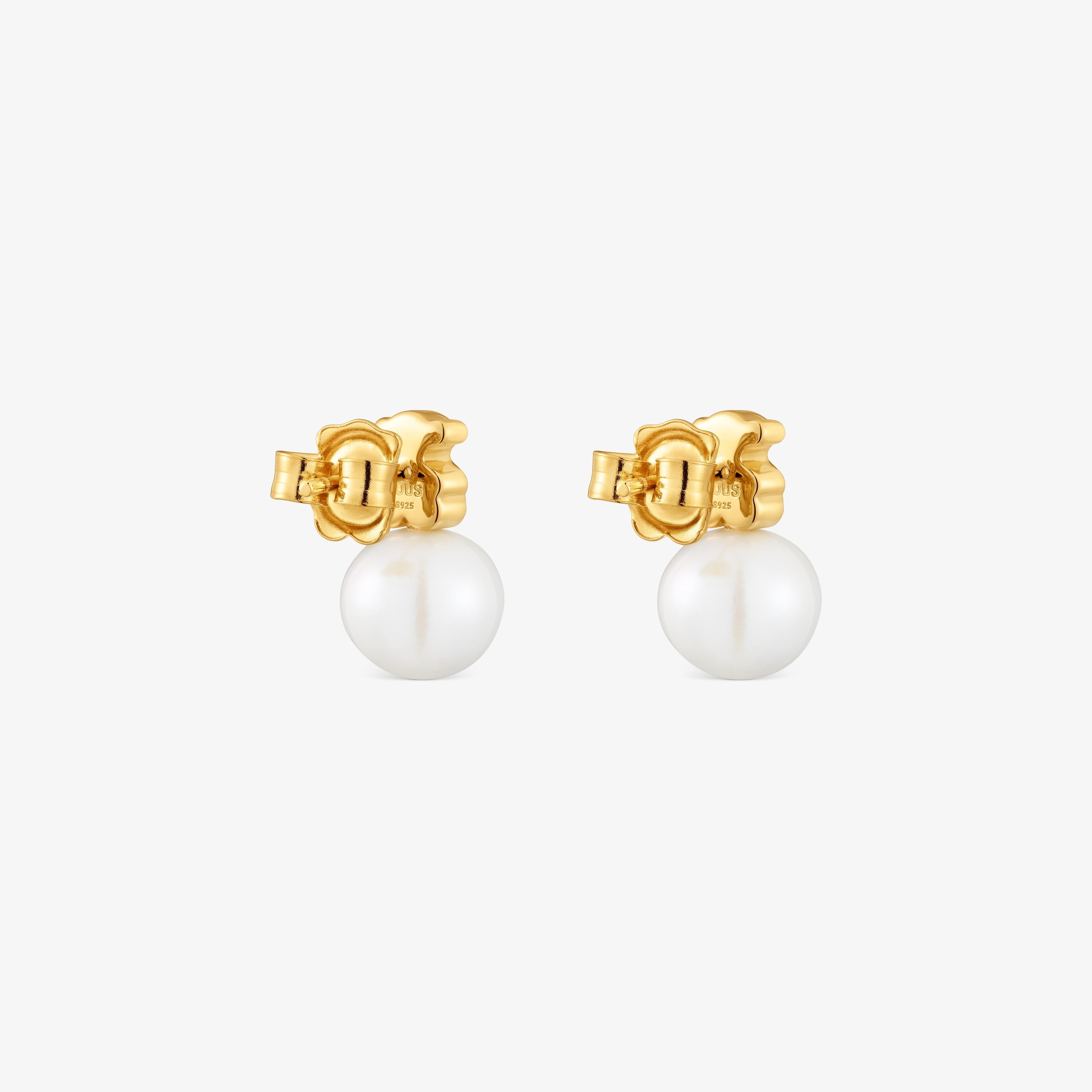 18K gold vermeil Bear earrings with cultured freshwater pearl Sweet Dolls
