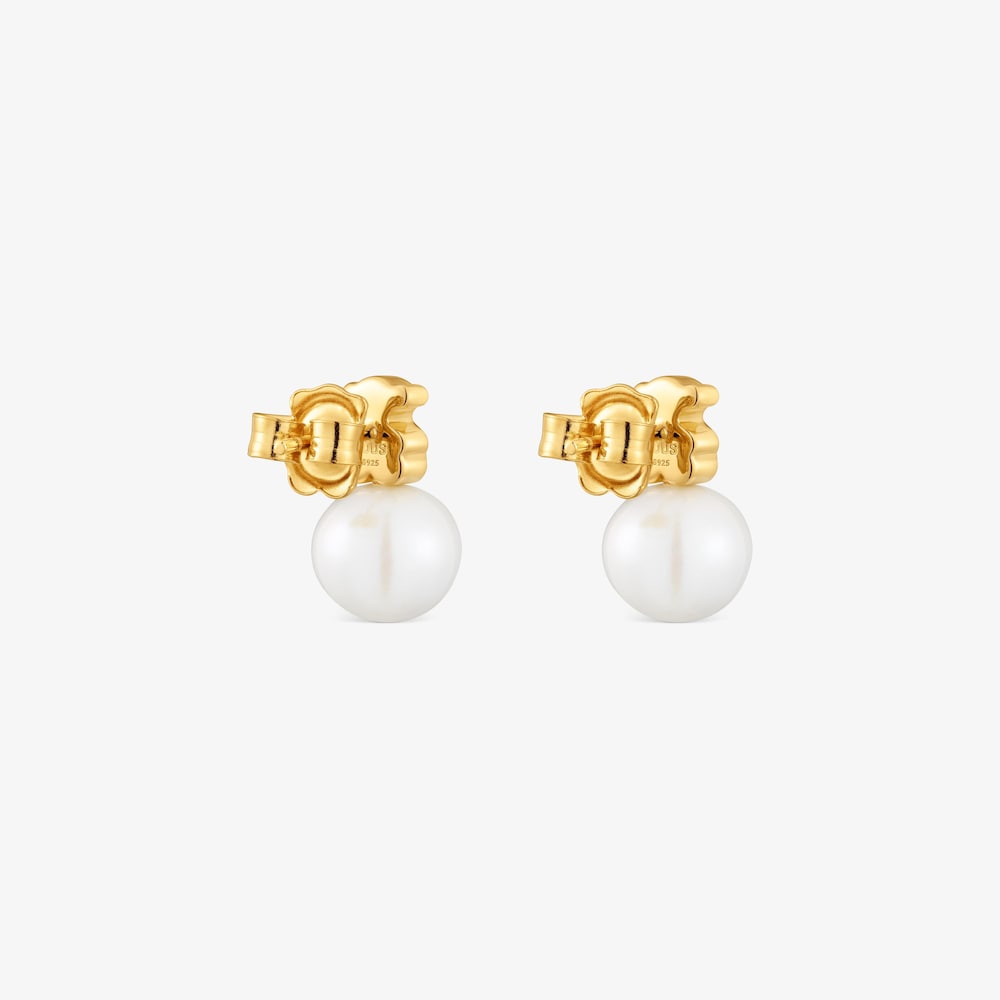 Pendientes oso con ba&ntilde;o de oro 18 kt sobre plata y perla cultivada de agua dulce Sweet Dolls