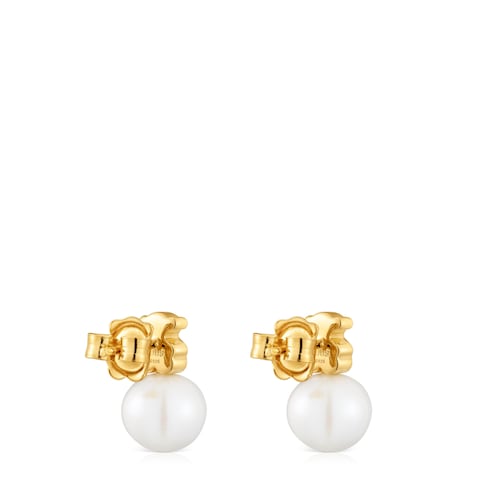 18kt gold plating over silver Bear earrings with cultured freshwater pearl Sweet Dolls