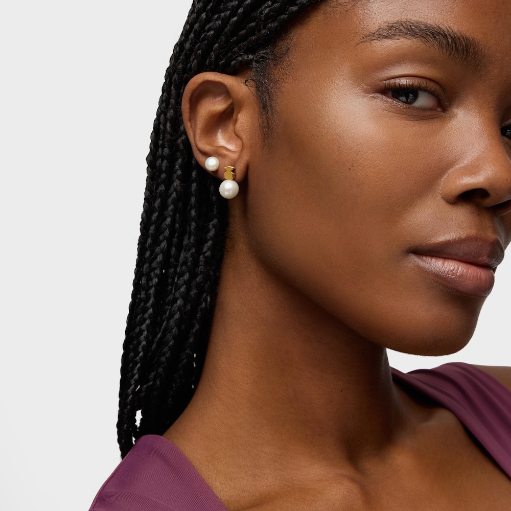 Pendientes oso con ba&ntilde;o de oro 18 kt sobre plata y perla cultivada de agua dulce Sweet Dolls