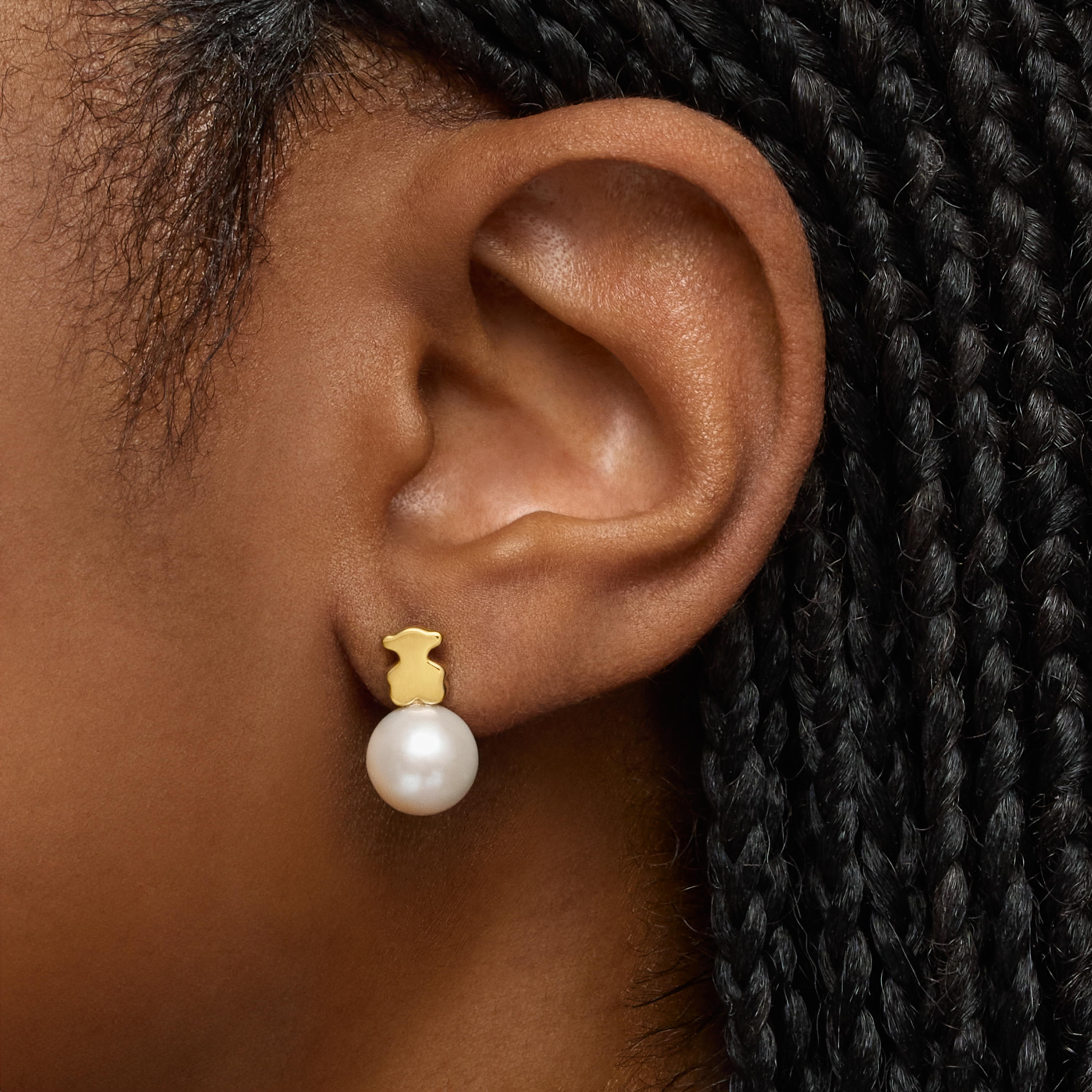 18K gold vermeil Bear earrings with cultured freshwater pearl Sweet Dolls