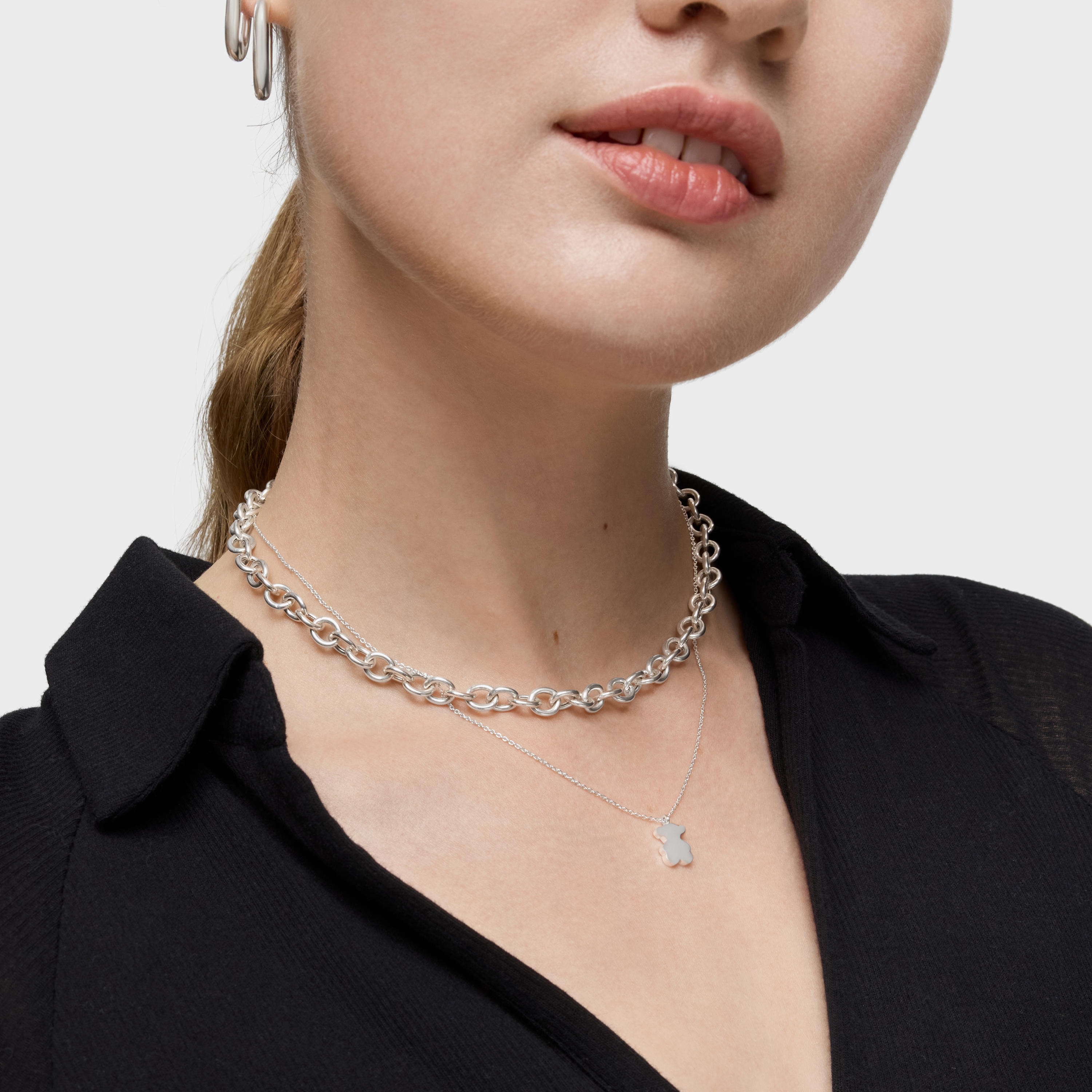 Collar corto de plata y motivo oso Sweet Dolls