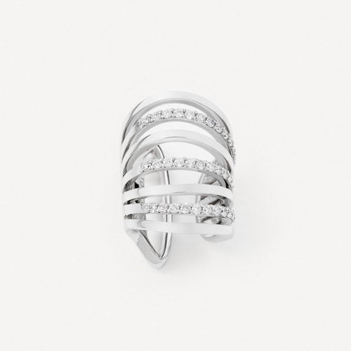 Záušnica s tromi prúžkami z bieleho zlata a diamantov TOUS ATELIER