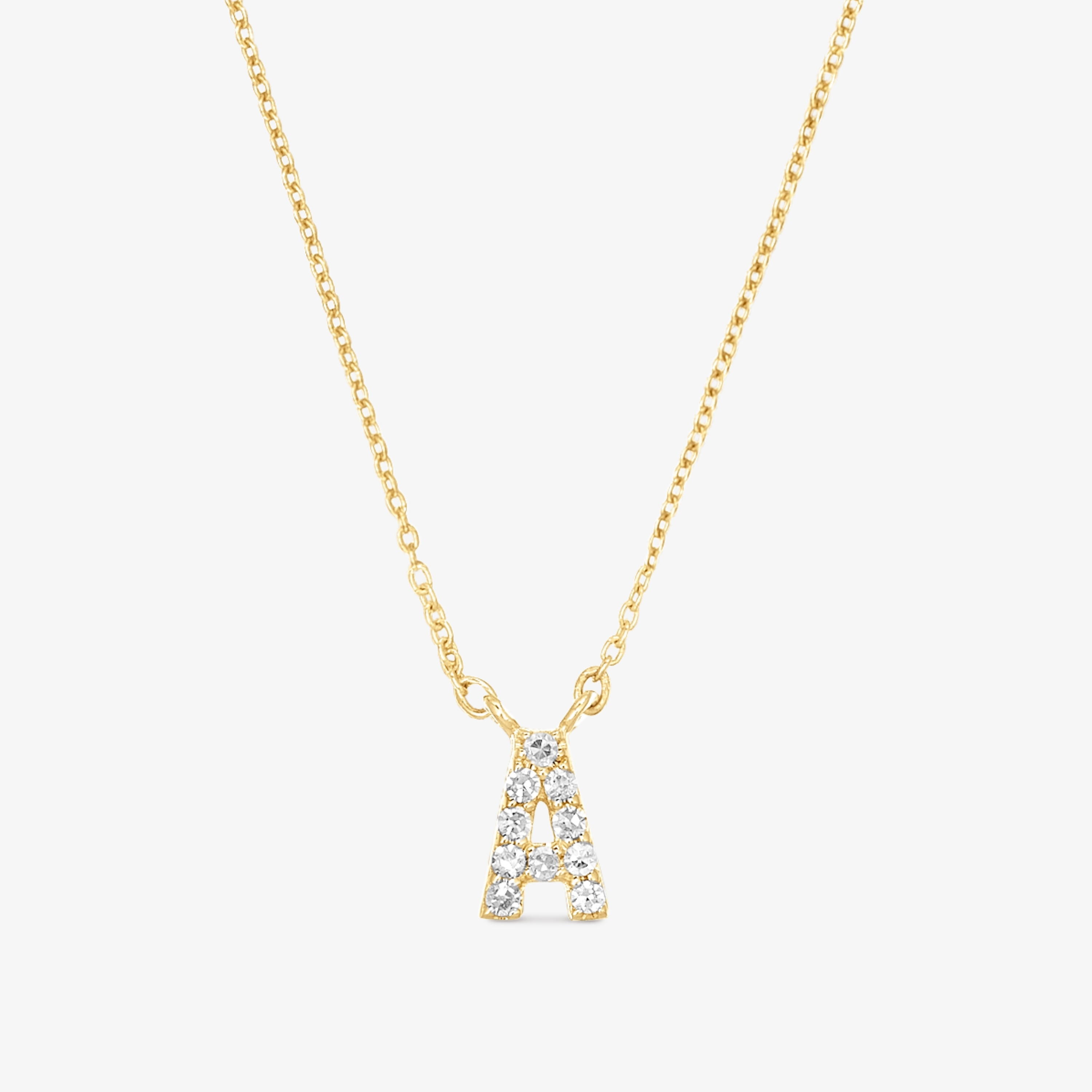 Short 18K solid gold letter A Necklace with 0.05 ct diamonds Alphabet