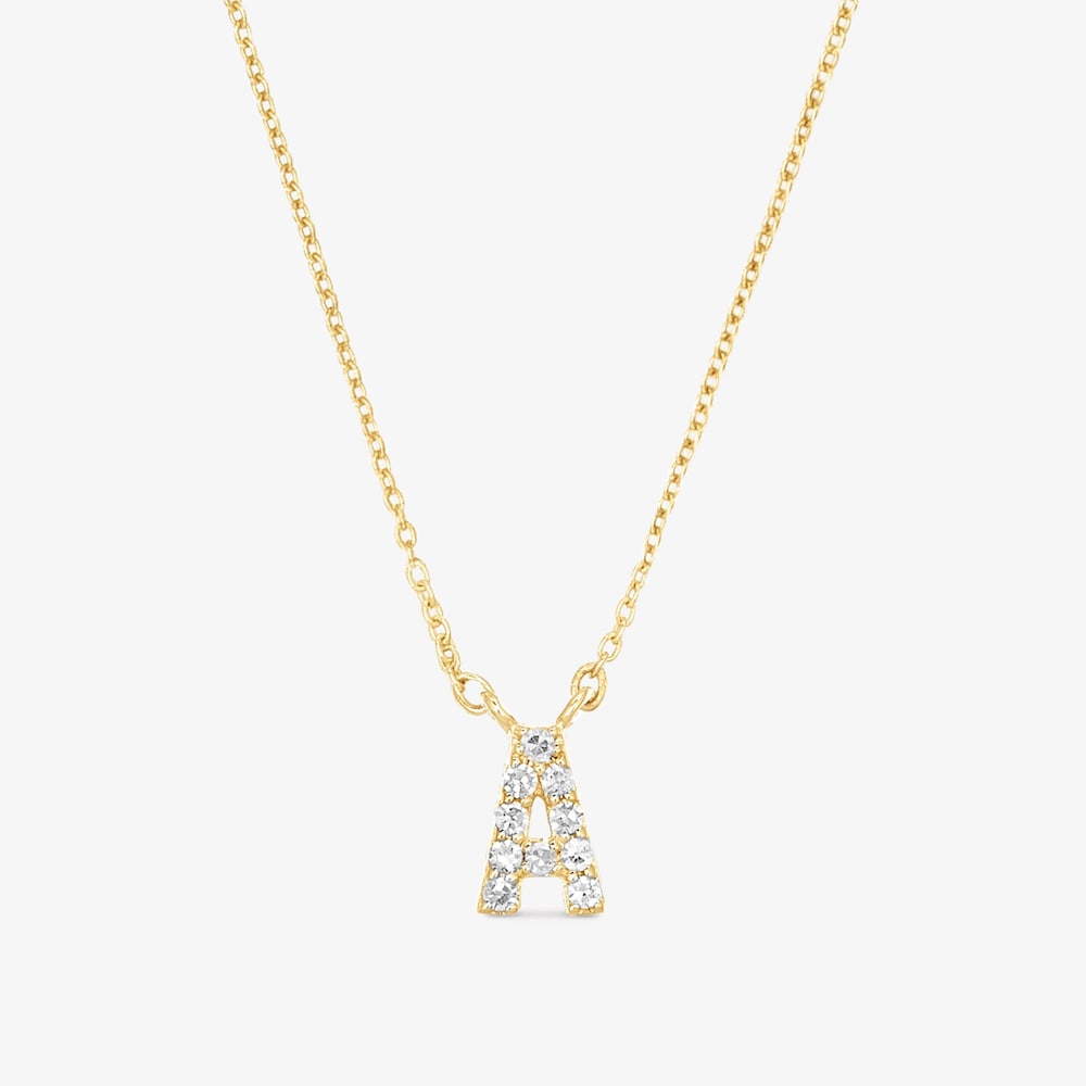 Kr&aacute;tk&yacute; zlat&yacute; N&aacute;hrdeln&iacute;k Alphabet s&nbsp;p&iacute;smenem A a diamanty o&nbsp;hmotnosti 0,05&nbsp;kar&aacute;tu