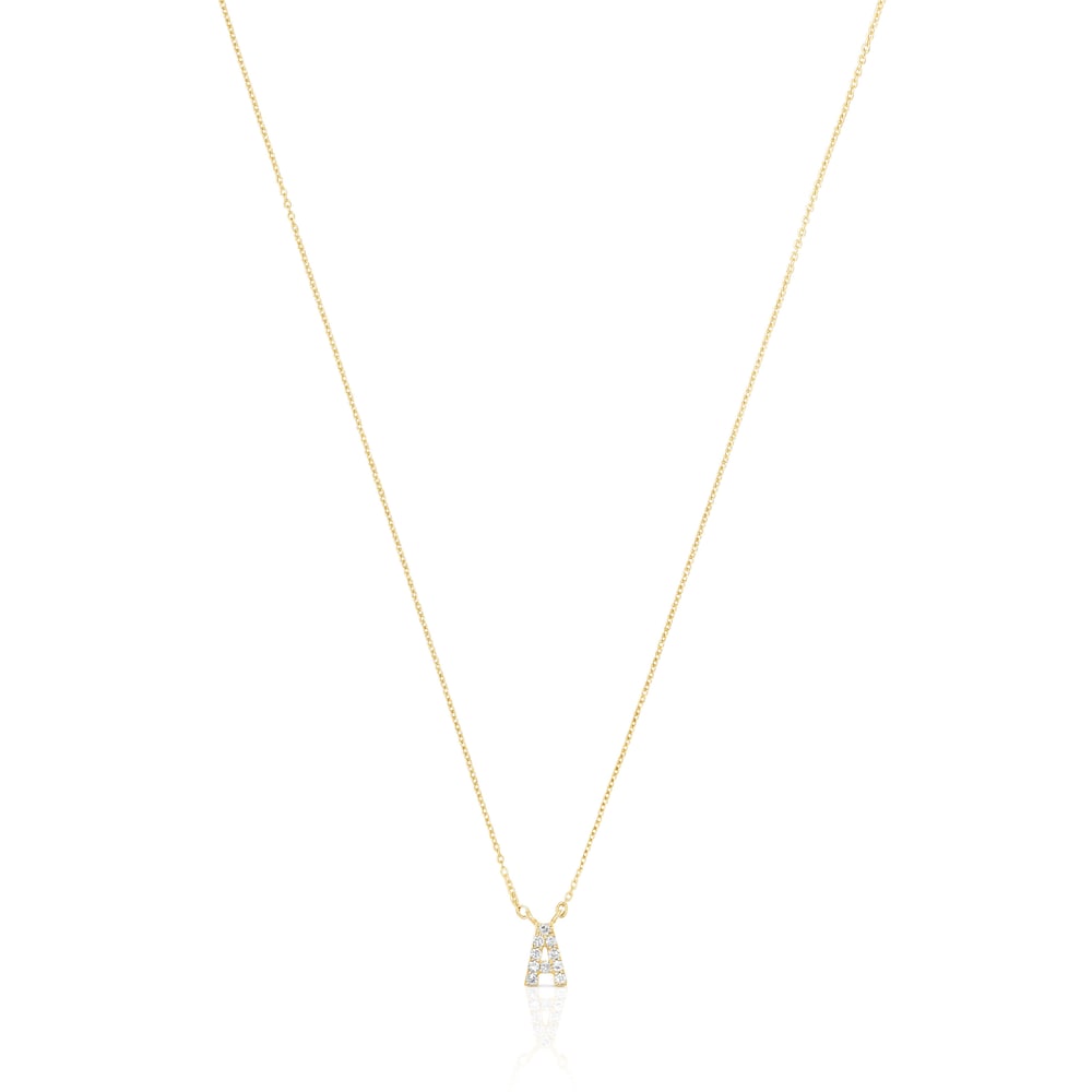 Collar corto de oro y 0,05 ct de diamantes letra A Alphabet image number 0