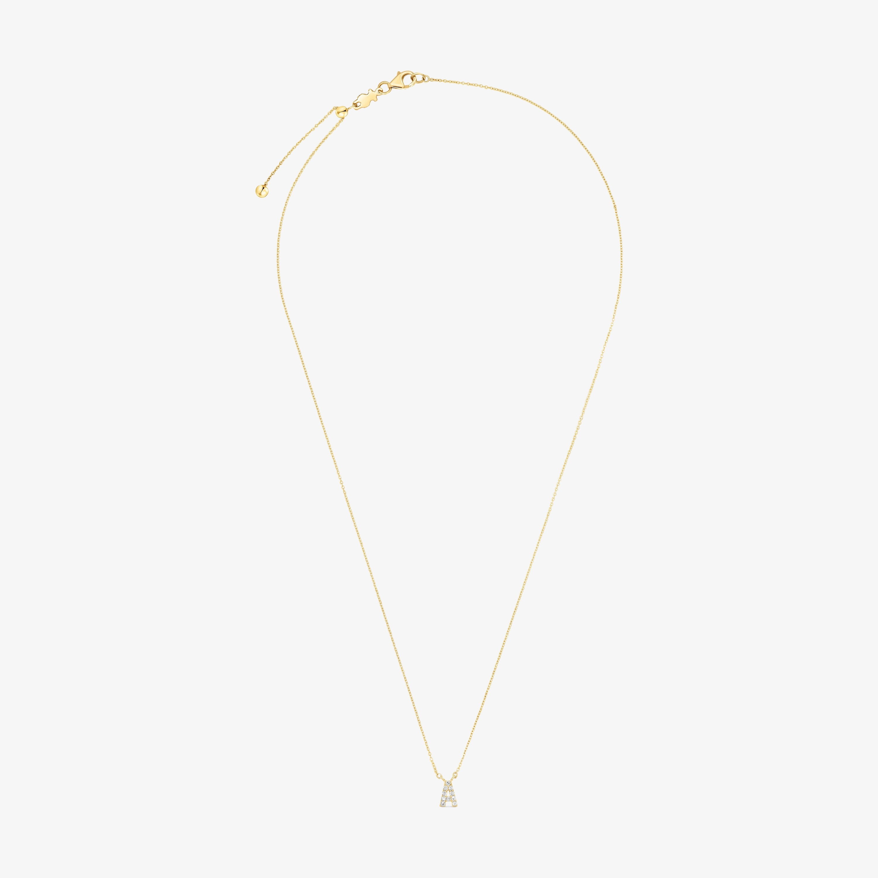 Short 18K solid gold letter A Necklace with 0.05 ct diamonds Alphabet