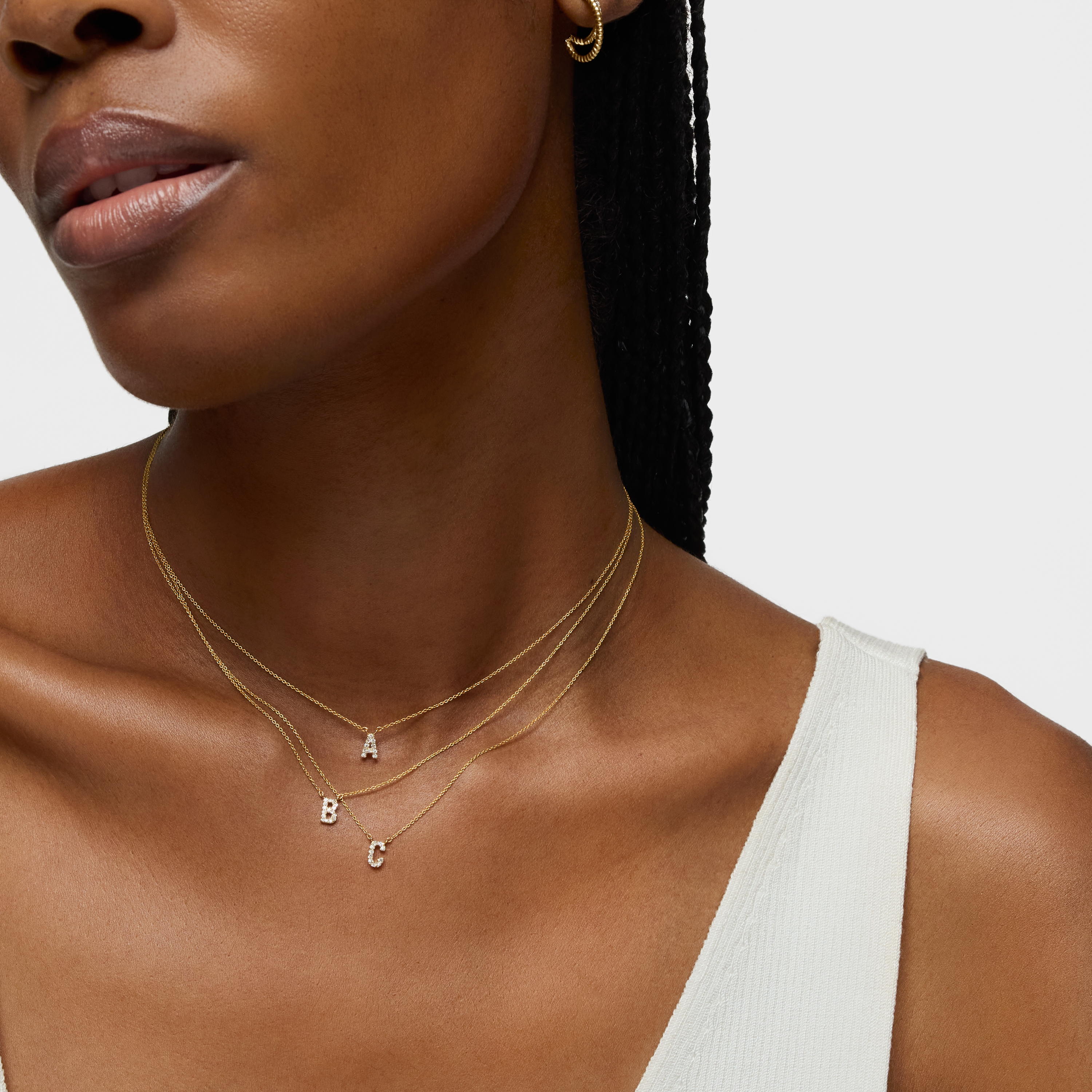 Short 18K solid gold letter A Necklace with 0.05 ct diamonds Alphabet