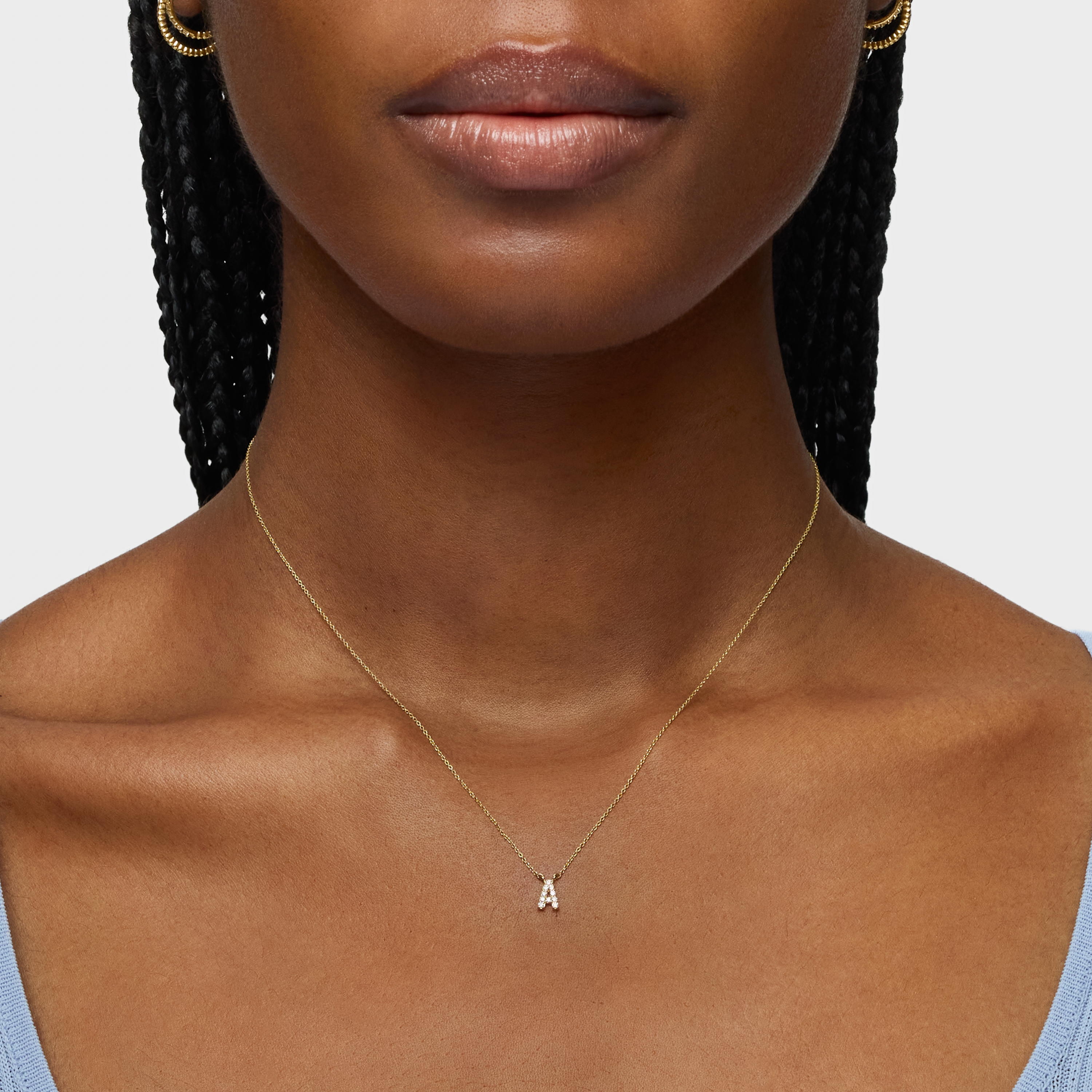 Short 18K solid gold letter A Necklace with 0.05 ct diamonds Alphabet