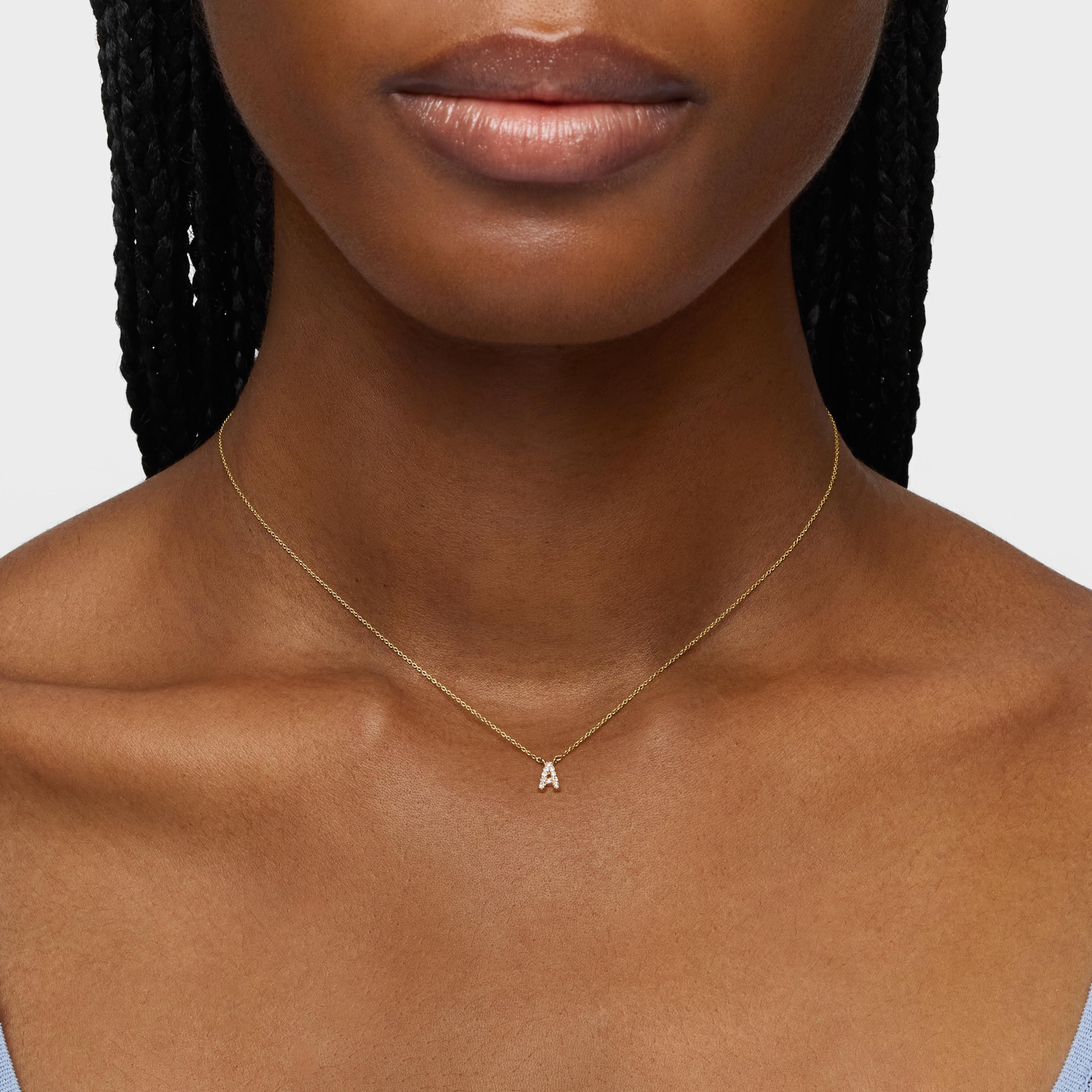 Short 18K solid gold letter A Necklace with 0.05 ct diamonds Alphabet
