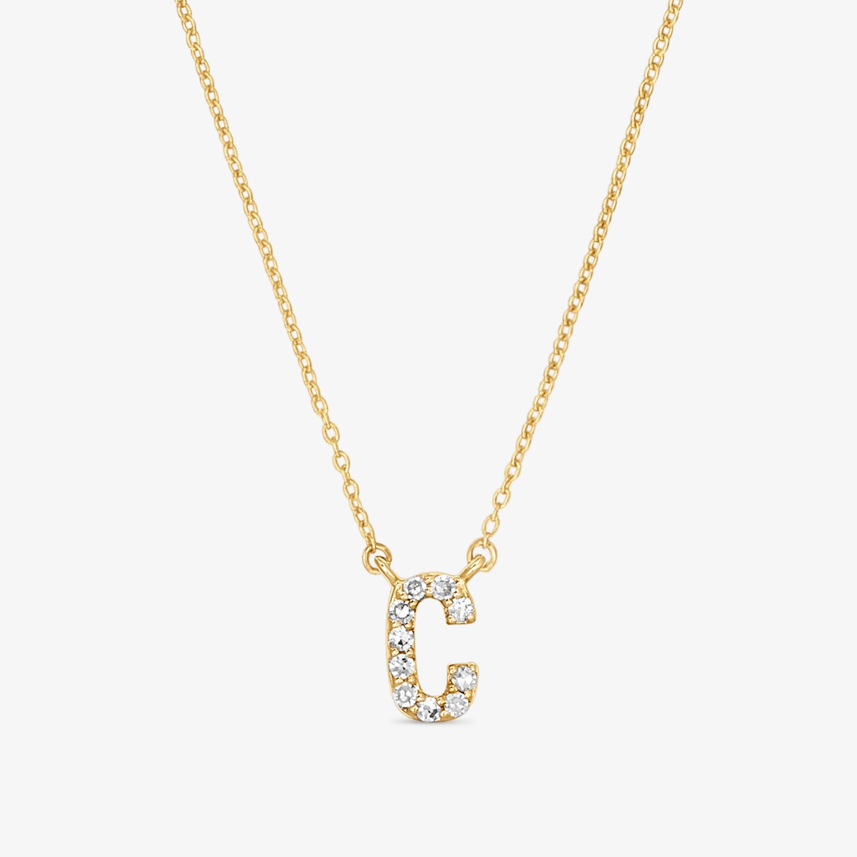 Short 18K solid gold letter C Necklace with 0.05 ct diamonds Alphabet