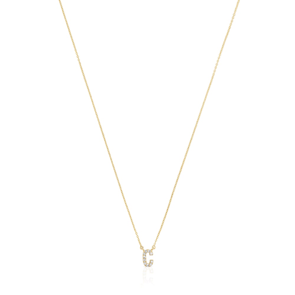 Collar corto de oro y 0,05 ct de diamantes letra C Alphabet image number 0