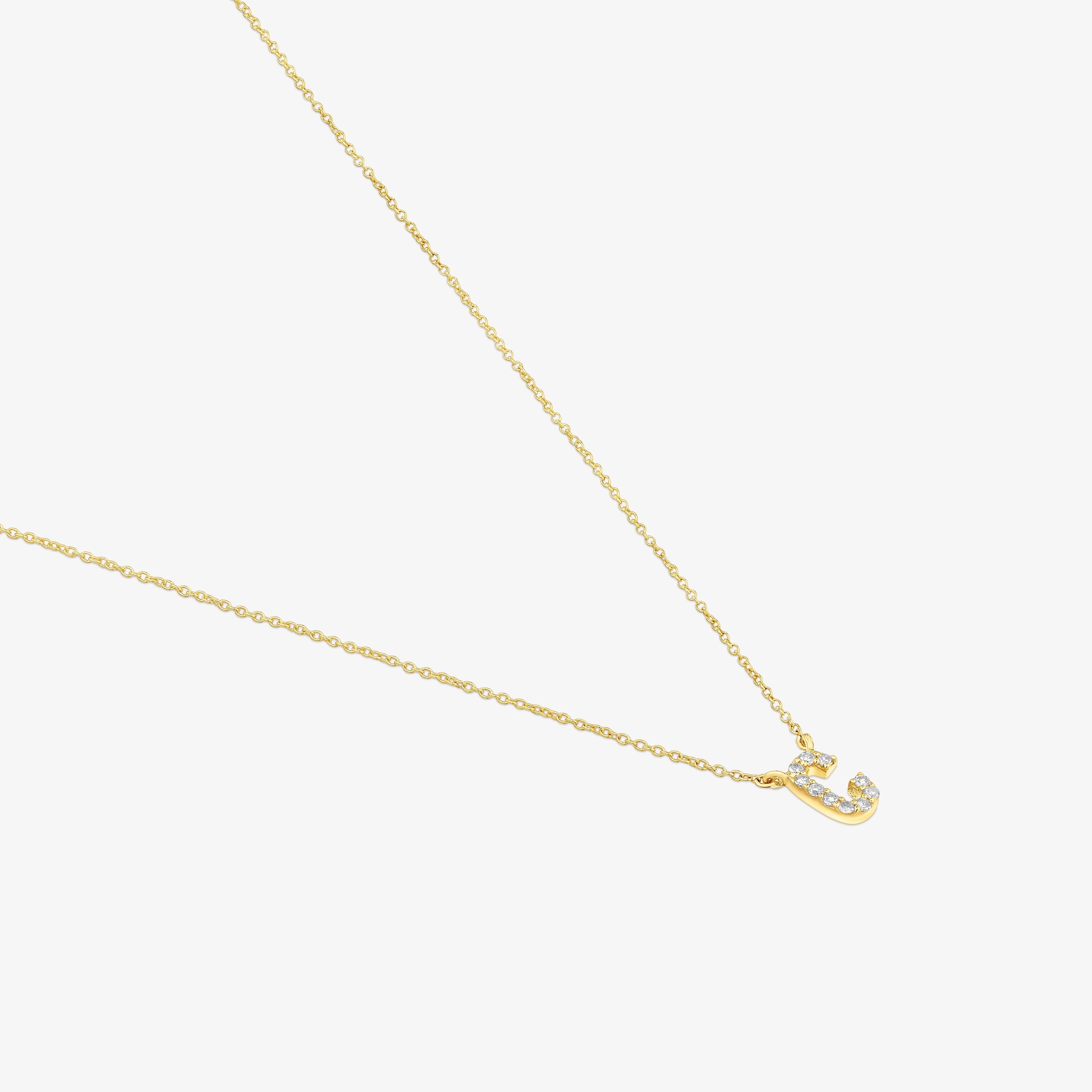 Short 18K solid gold letter C Necklace with 0.05 ct diamonds Alphabet