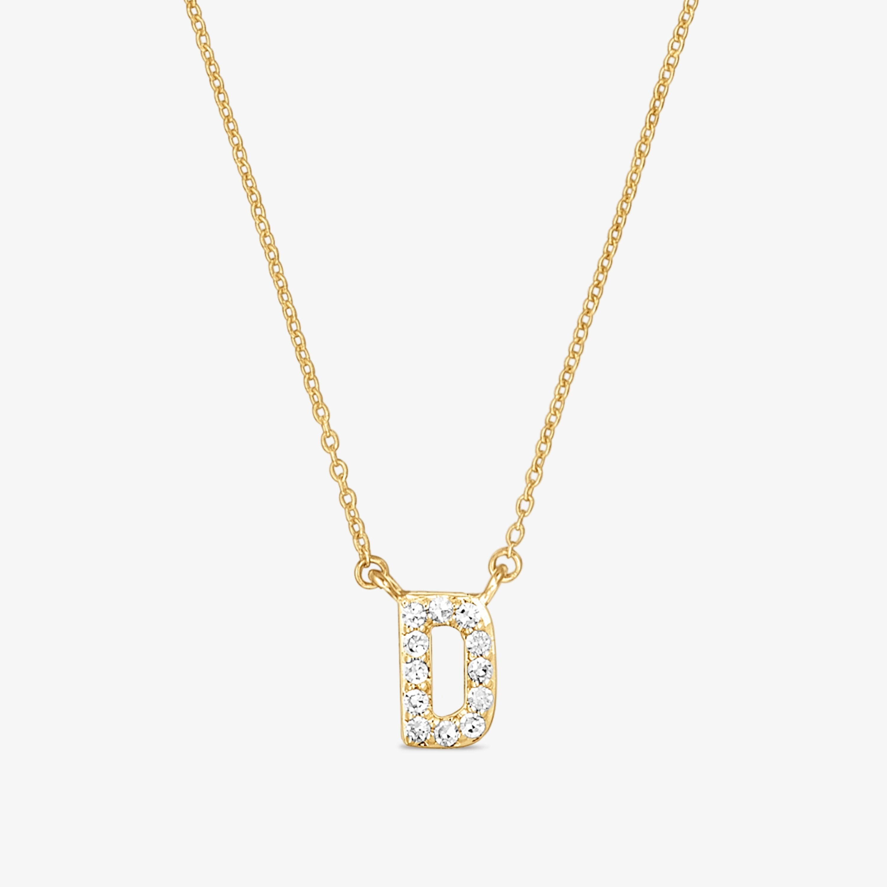 Short 18K solid gold letter D Necklace with 0.05 ct diamonds Alphabet