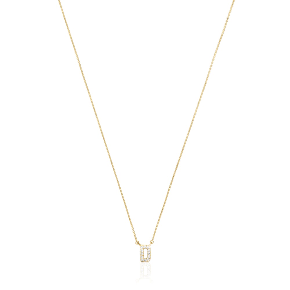Short gold letter D Necklace with 0,05 ct diamonds Alphabet