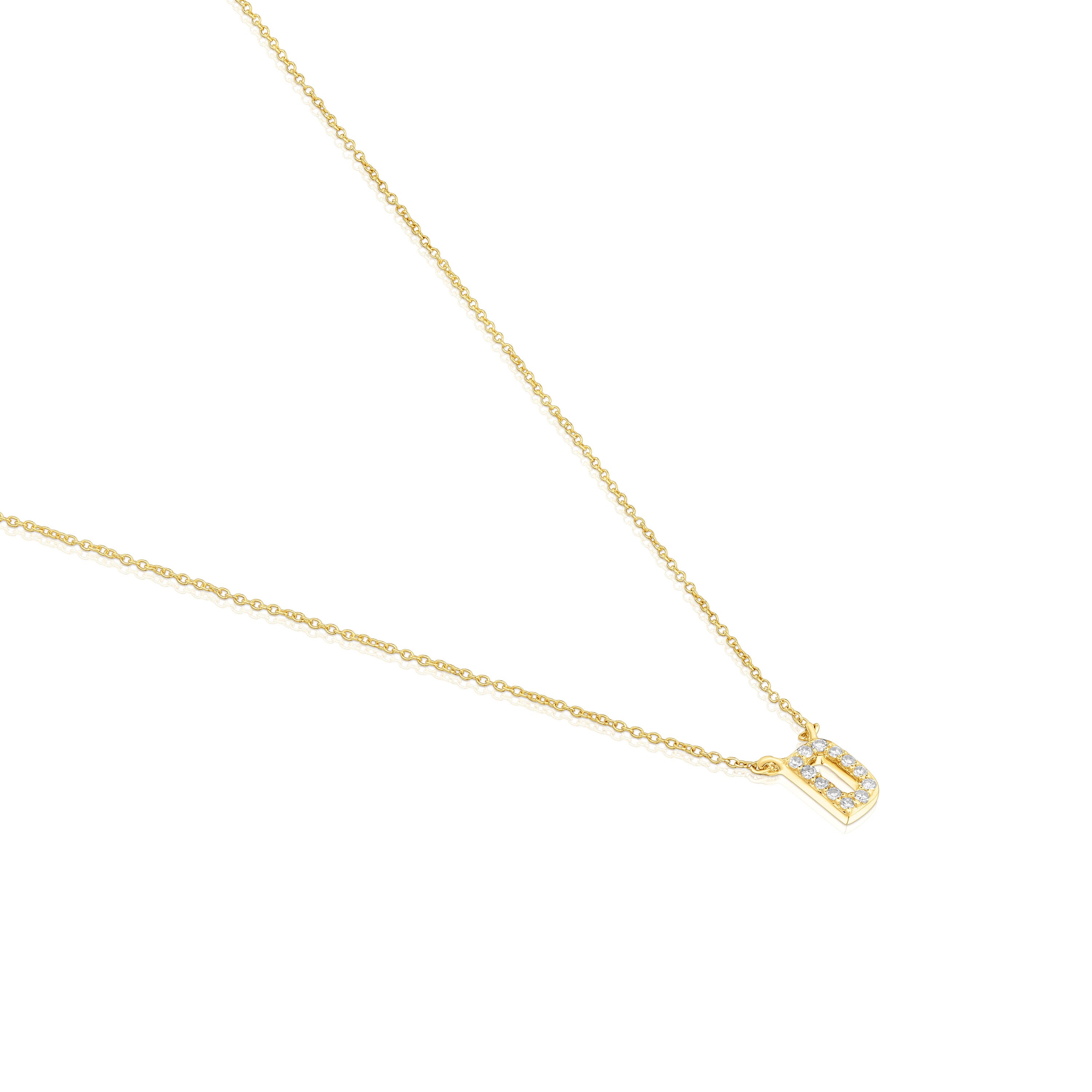 Short gold letter D Necklace with 0.05 ct diamonds Alphabet