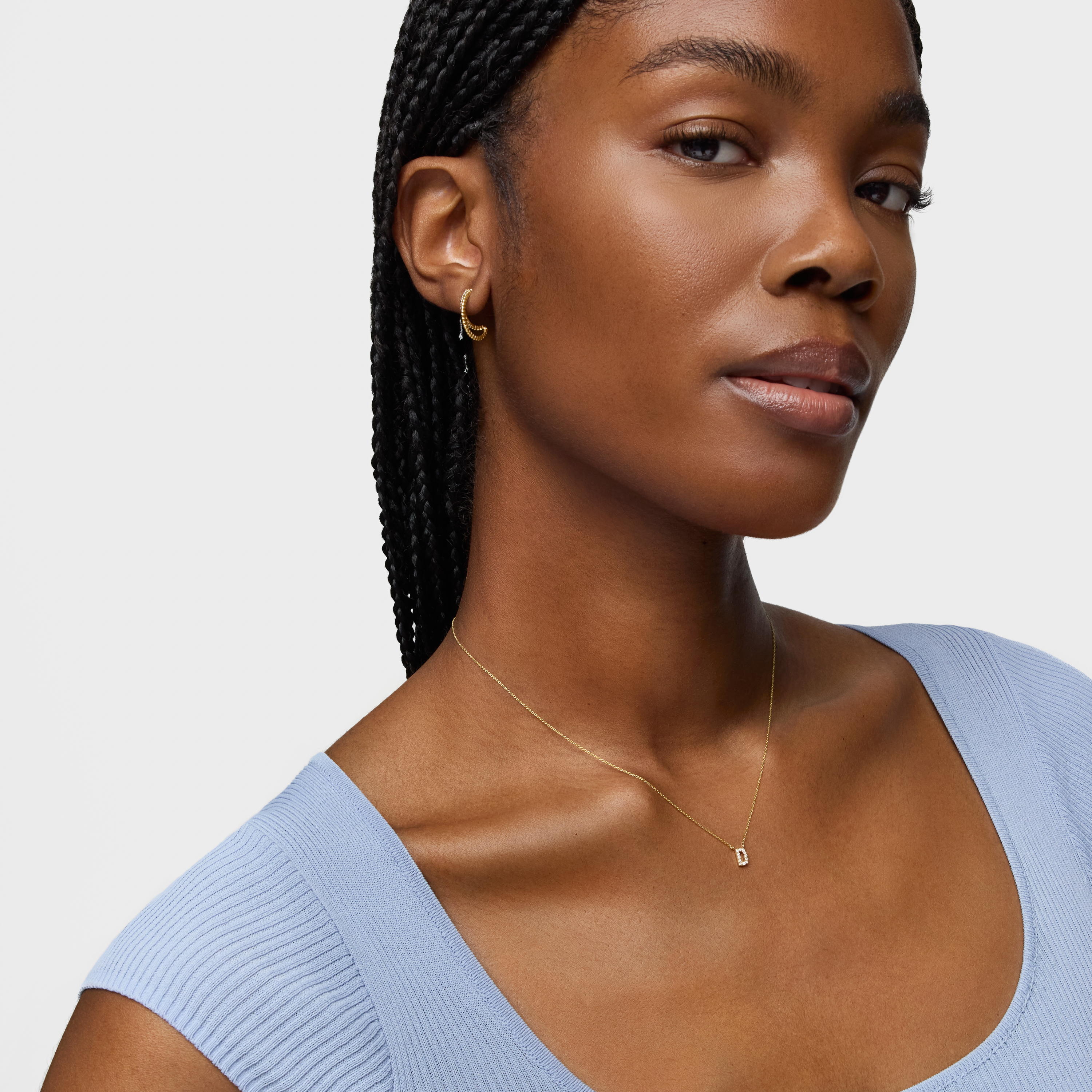 Short 18K solid gold letter D Necklace with 0.05 ct diamonds Alphabet