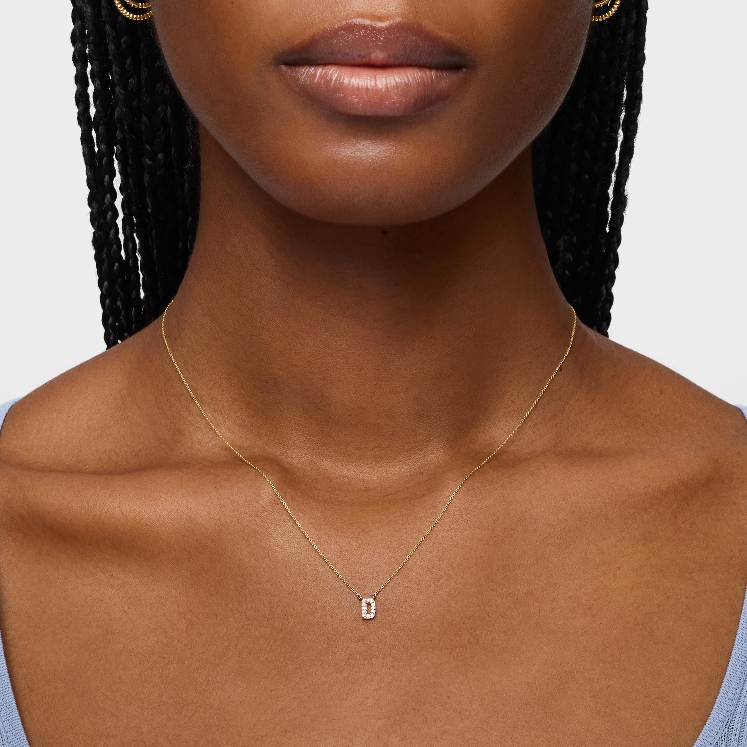 Short 18K solid gold letter D Necklace with 0.05 ct diamonds Alphabet