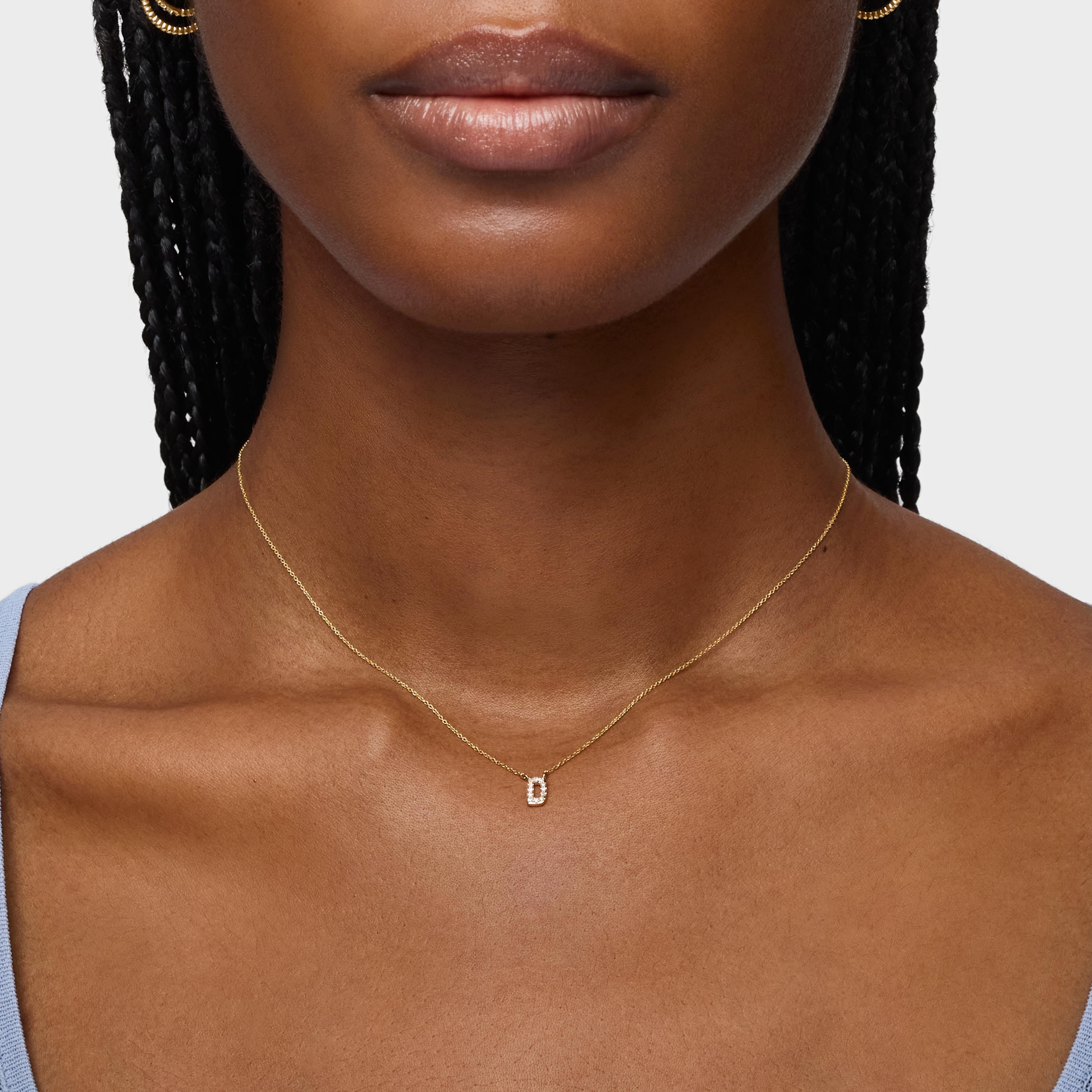Short 18K solid gold letter D Necklace with 0.05 ct diamonds Alphabet