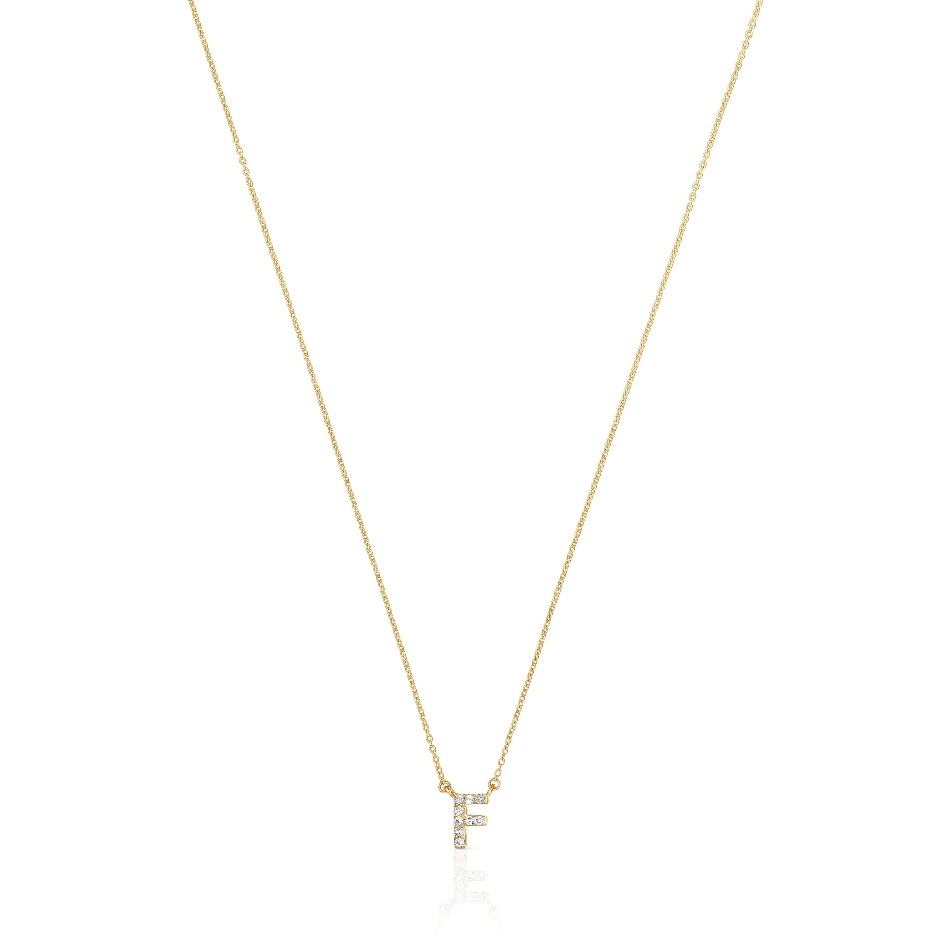 Short gold letter F Necklace with 0,05 ct diamonds Alphabet