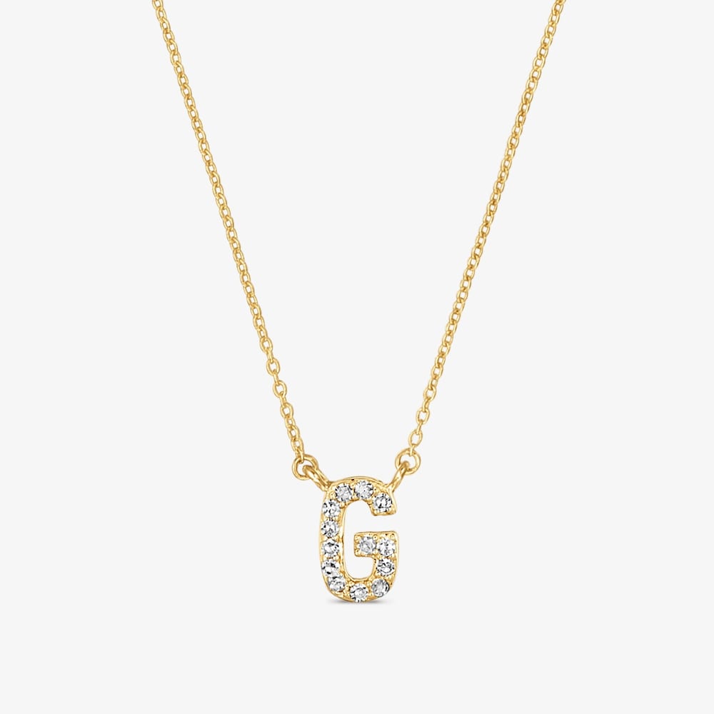 Kr&aacute;tk&yacute; zlat&yacute; N&aacute;hrdeln&iacute;k Alphabet s&nbsp;p&iacute;smenem G a diamanty o&nbsp;hmotnosti 0,05&nbsp;kar&aacute;tu