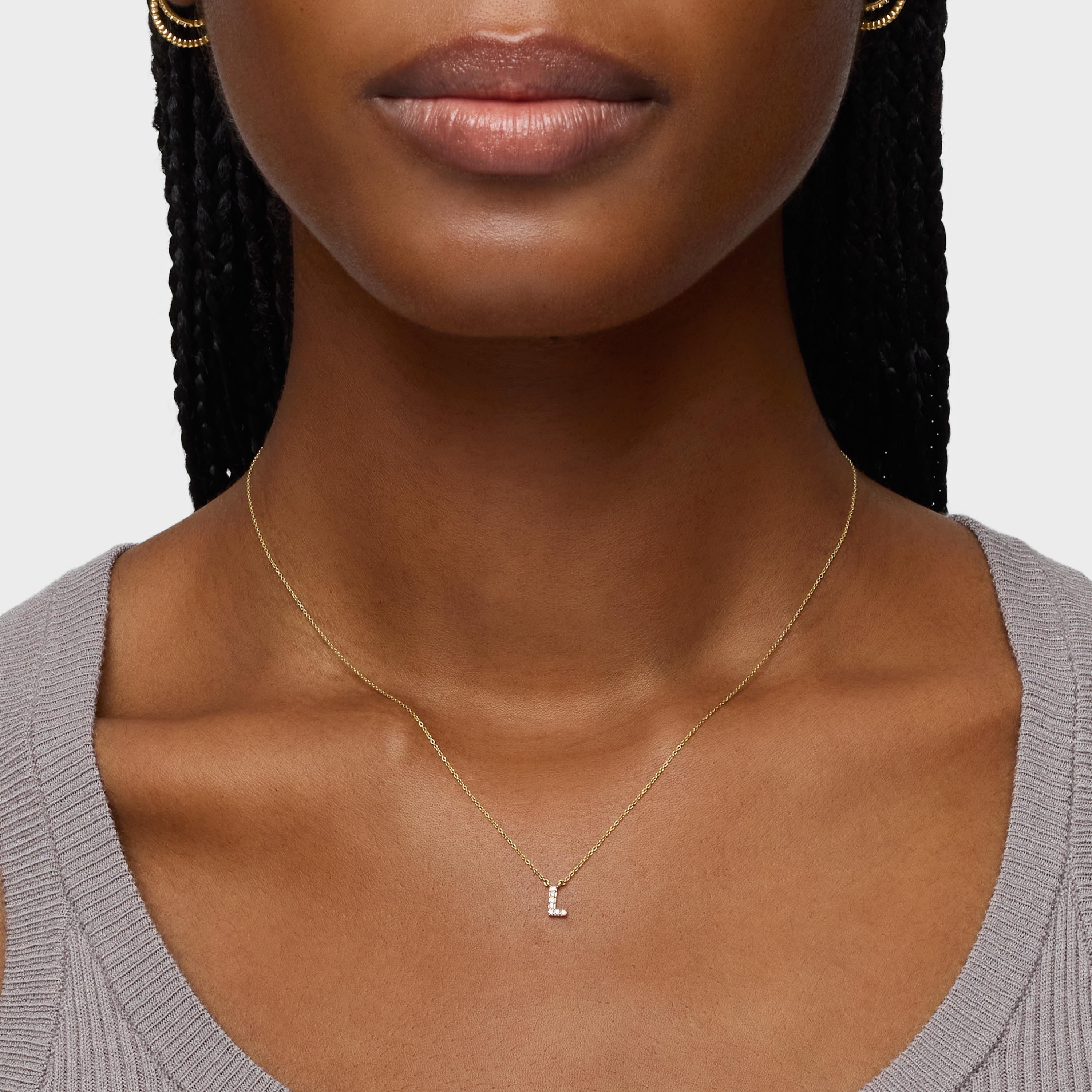 Short gold letter L Necklace with 0,05 ct diamonds Alphabet