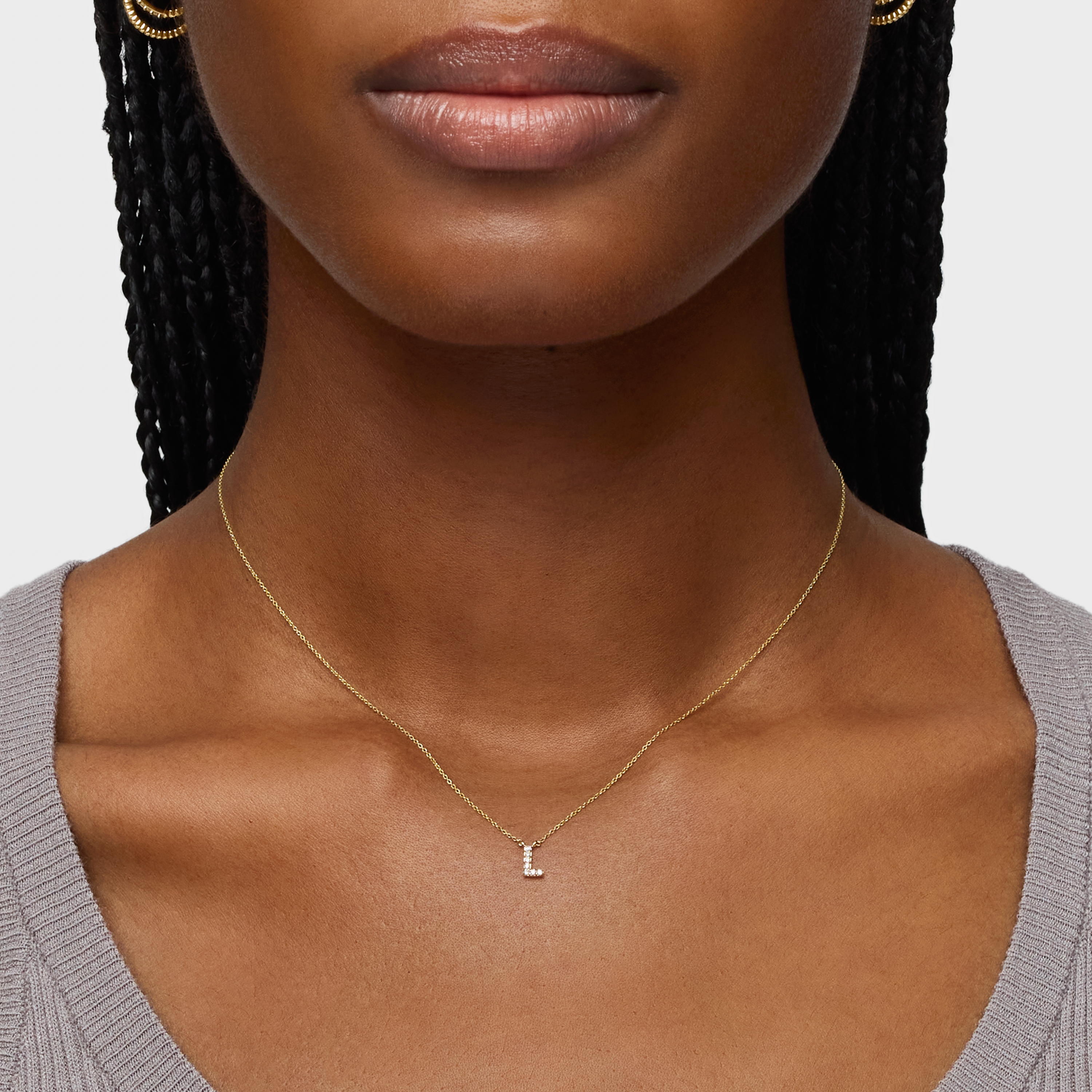 Short gold letter L Necklace with 0,05 ct diamonds Alphabet